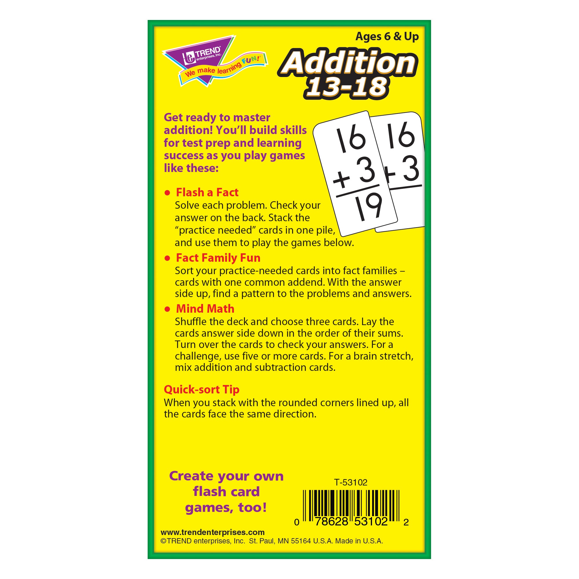 Addition 13-18 Skill Drill Flash Cards, 3 Packs