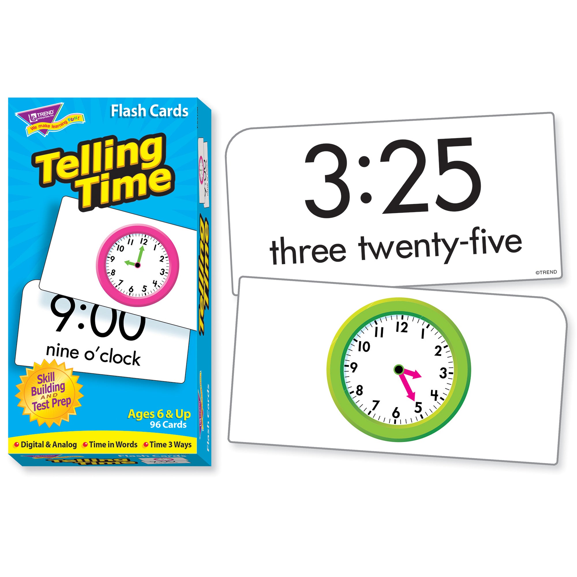 Telling Time Skill Drill Flash Cards, 3 Packs