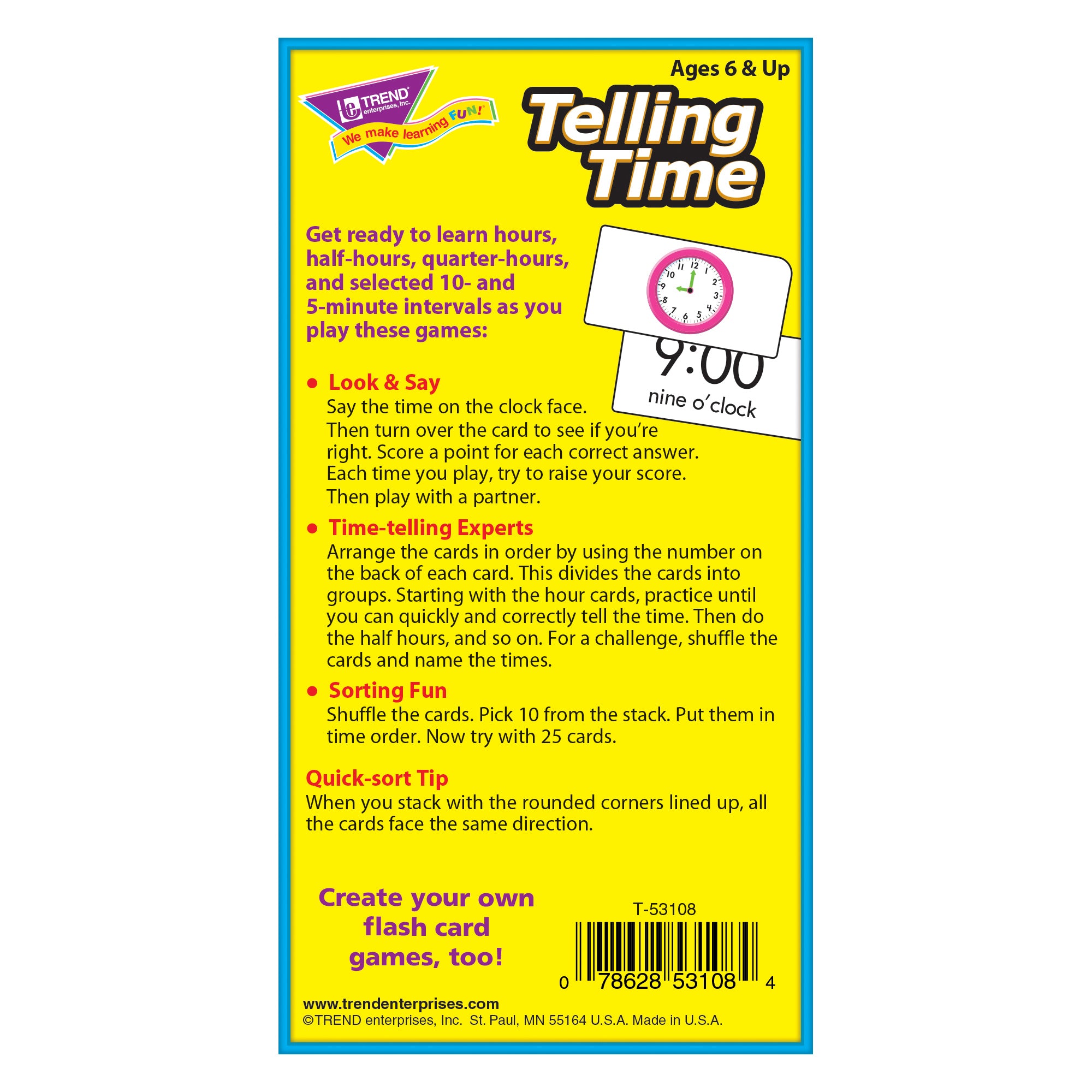 Telling Time Skill Drill Flash Cards, 3 Packs