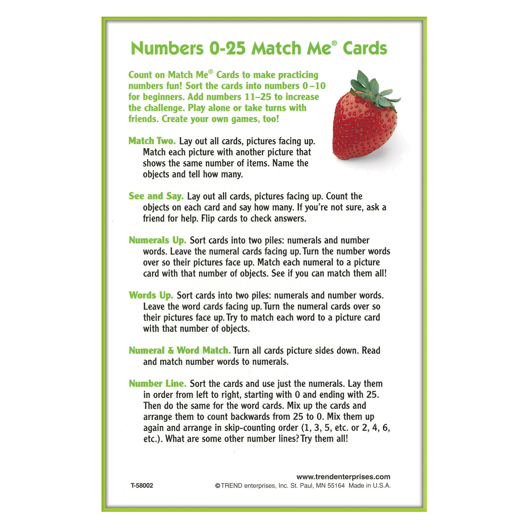 Numbers 0-25 Match Me Cards, 6 Sets