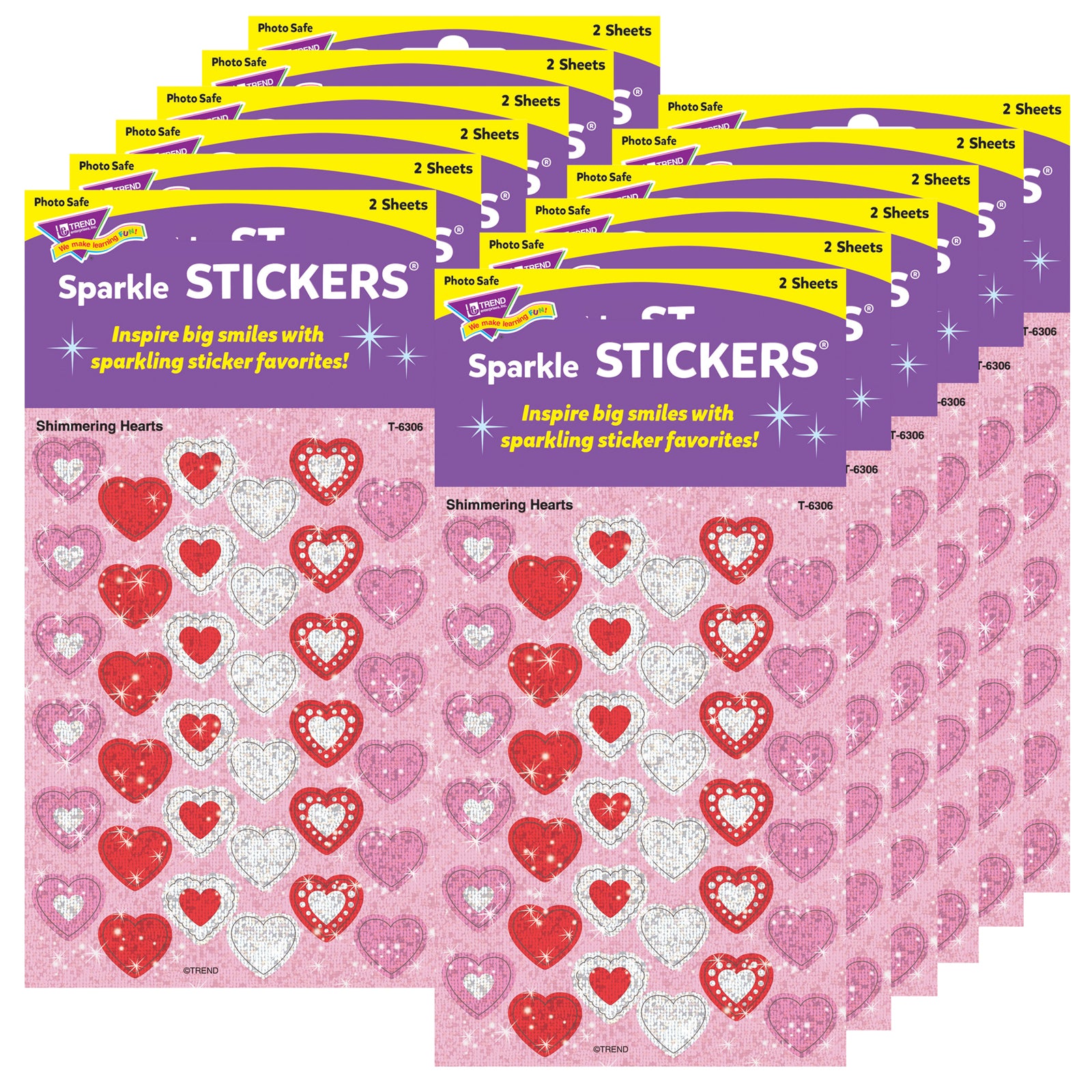 Shimmering Hearts Sparkle Stickers®, 72 Per Pack, 12 Packs