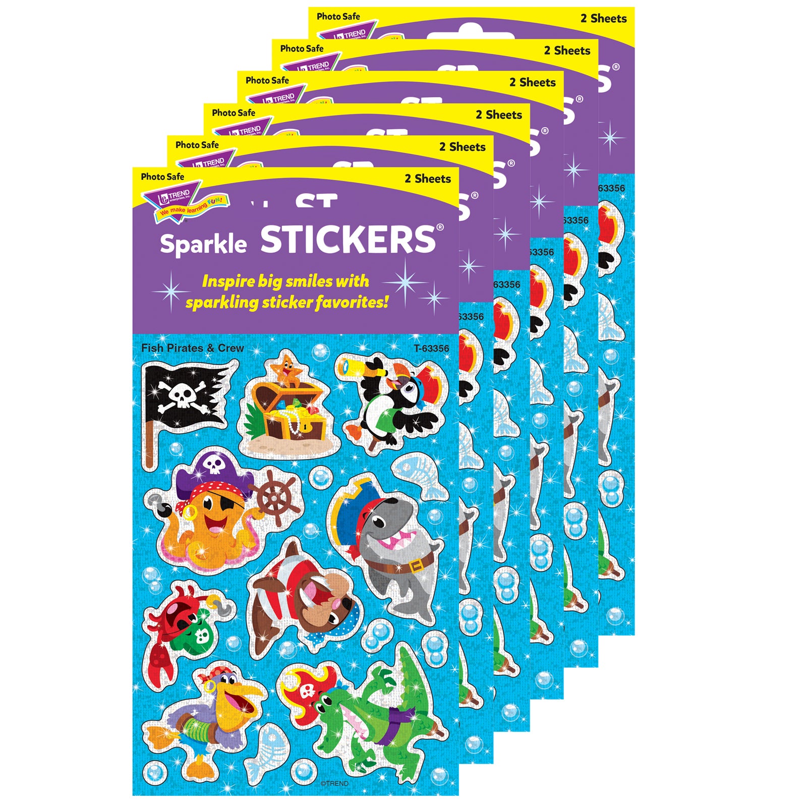 Fish Pirates & Crew Sparkle Stickers®, 32 Per Pack, 6 Packs