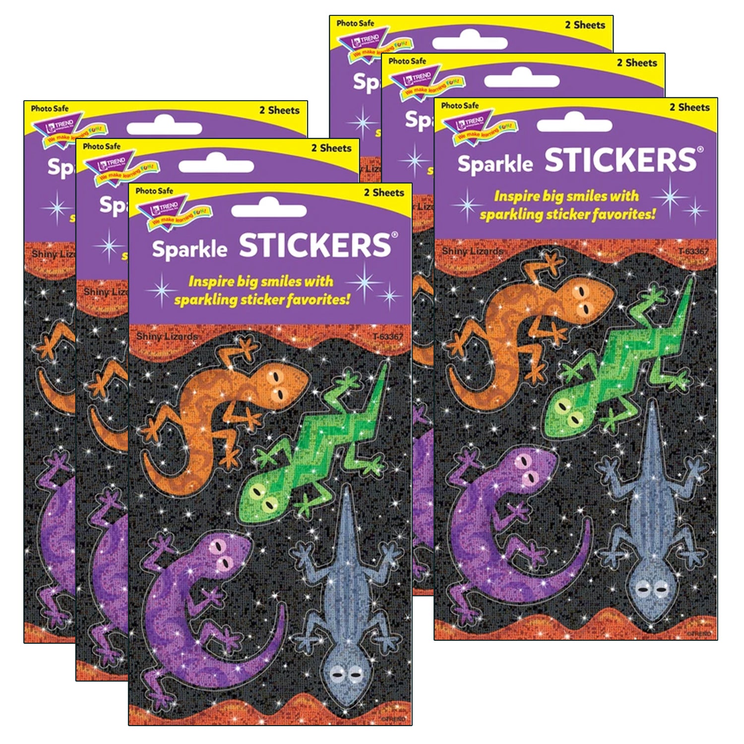 Shiny Lizards Large Sparkle Stickers®, 8 Per Pack, 6 Packs