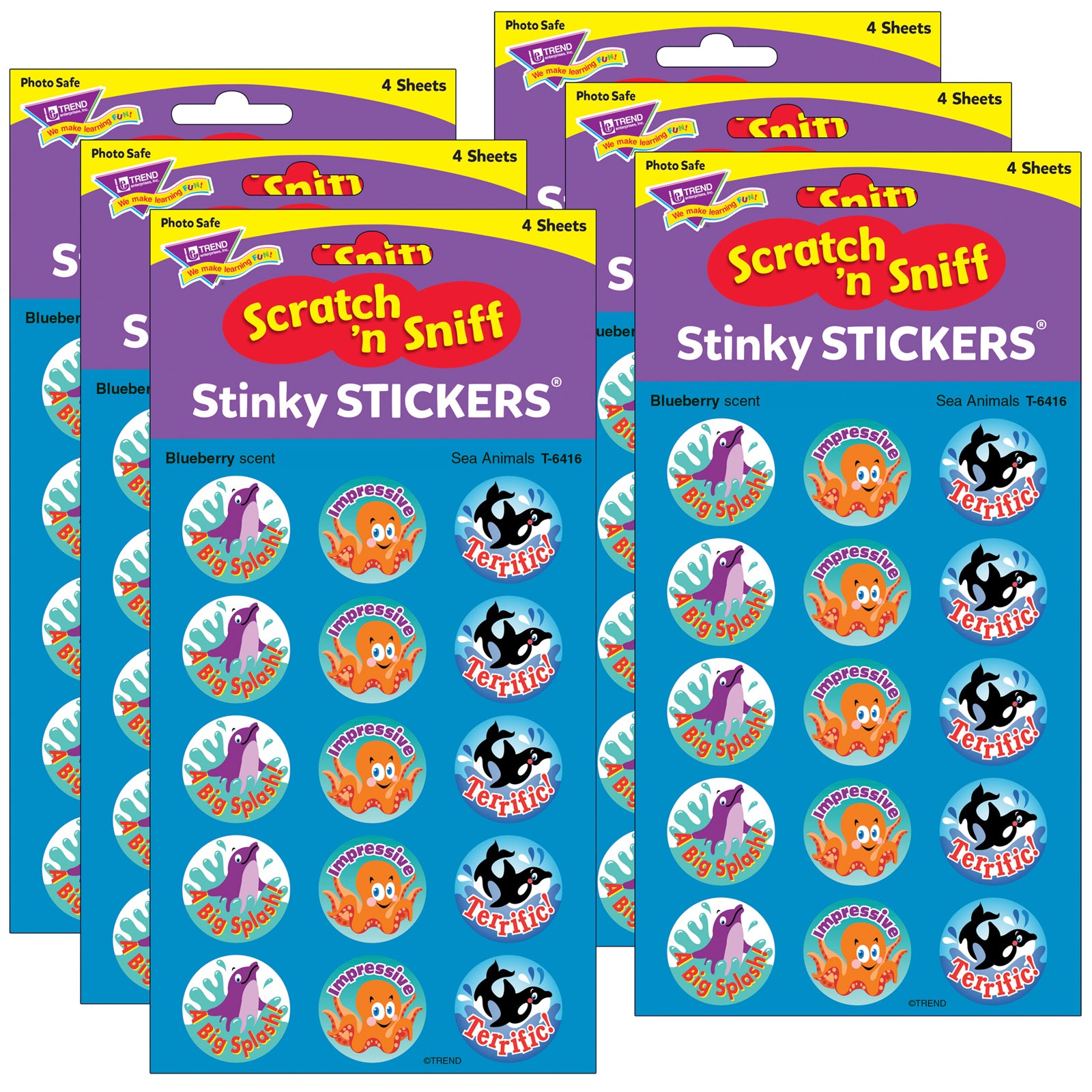 Sea Animals/Blueberry Stinky Stickers®, 60 Per Pack, 6 Packs