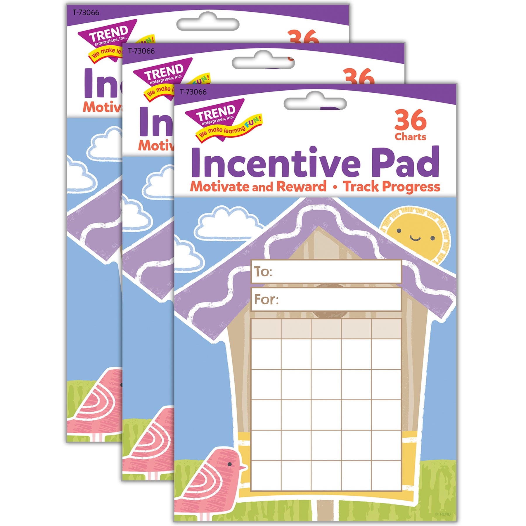 Garden Birdhouse Incentive Pad, 36 Sheets, Pack of 3