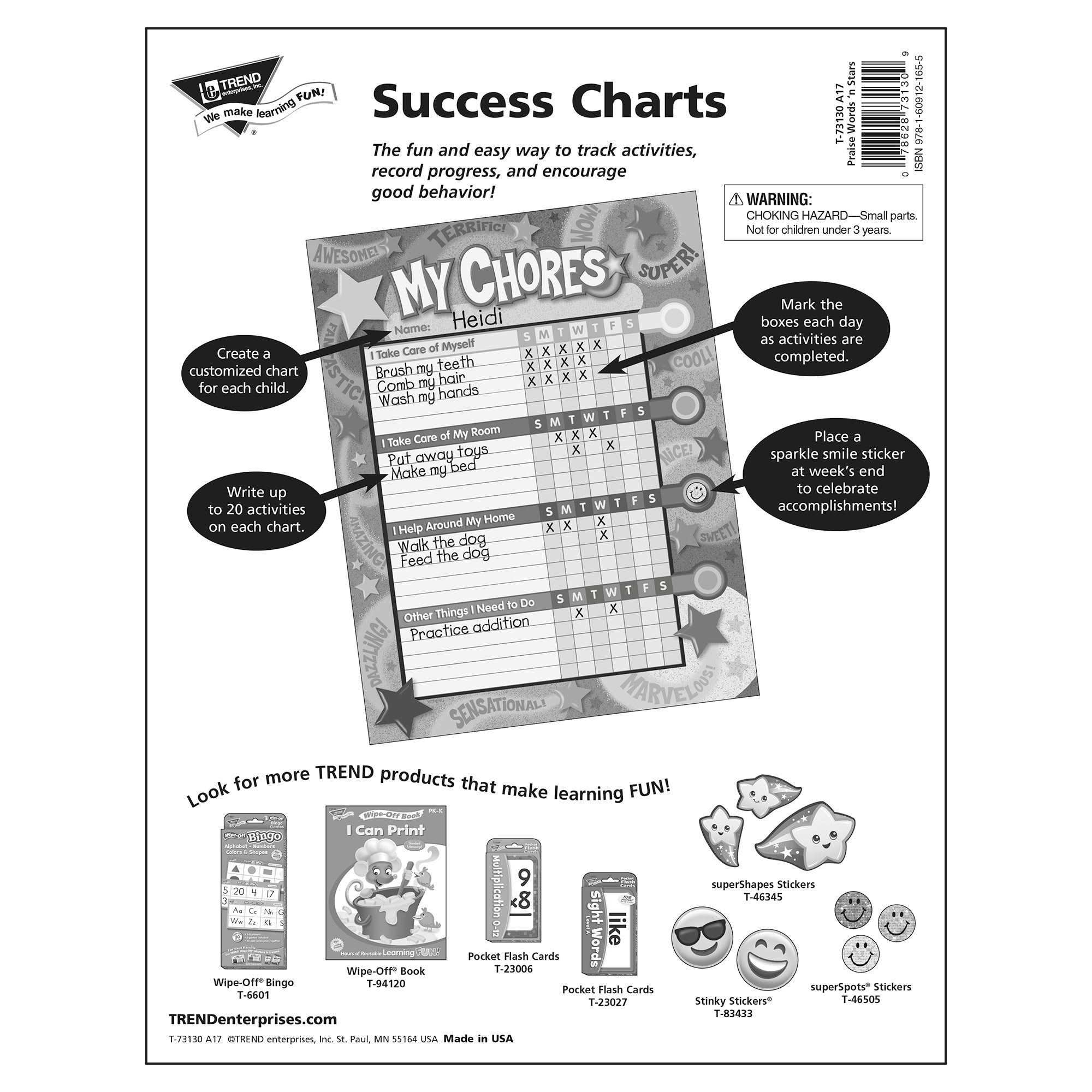 Praise Words 'n Stars Chore Charts, 25 Sheets Per Pad, Pack of 3