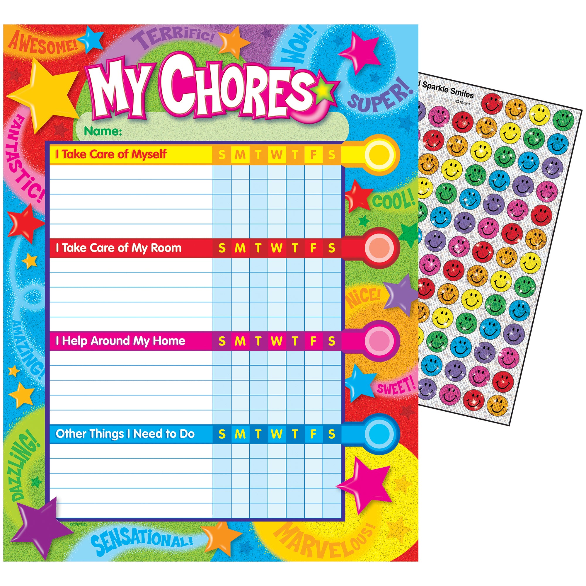 Praise Words 'n Stars Chore Charts, 25 Sheets Per Pad, Pack of 3