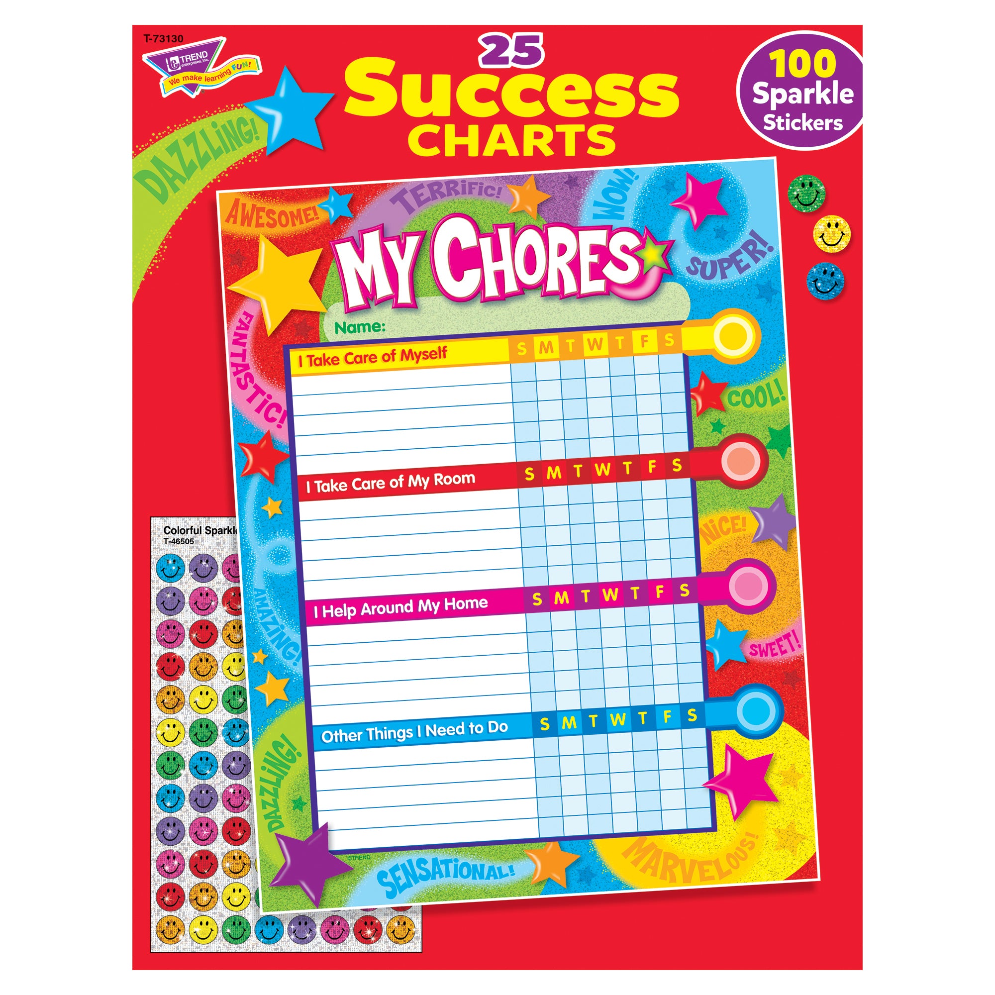 Praise Words 'n Stars Chore Charts, 25 Sheets Per Pad, Pack of 3