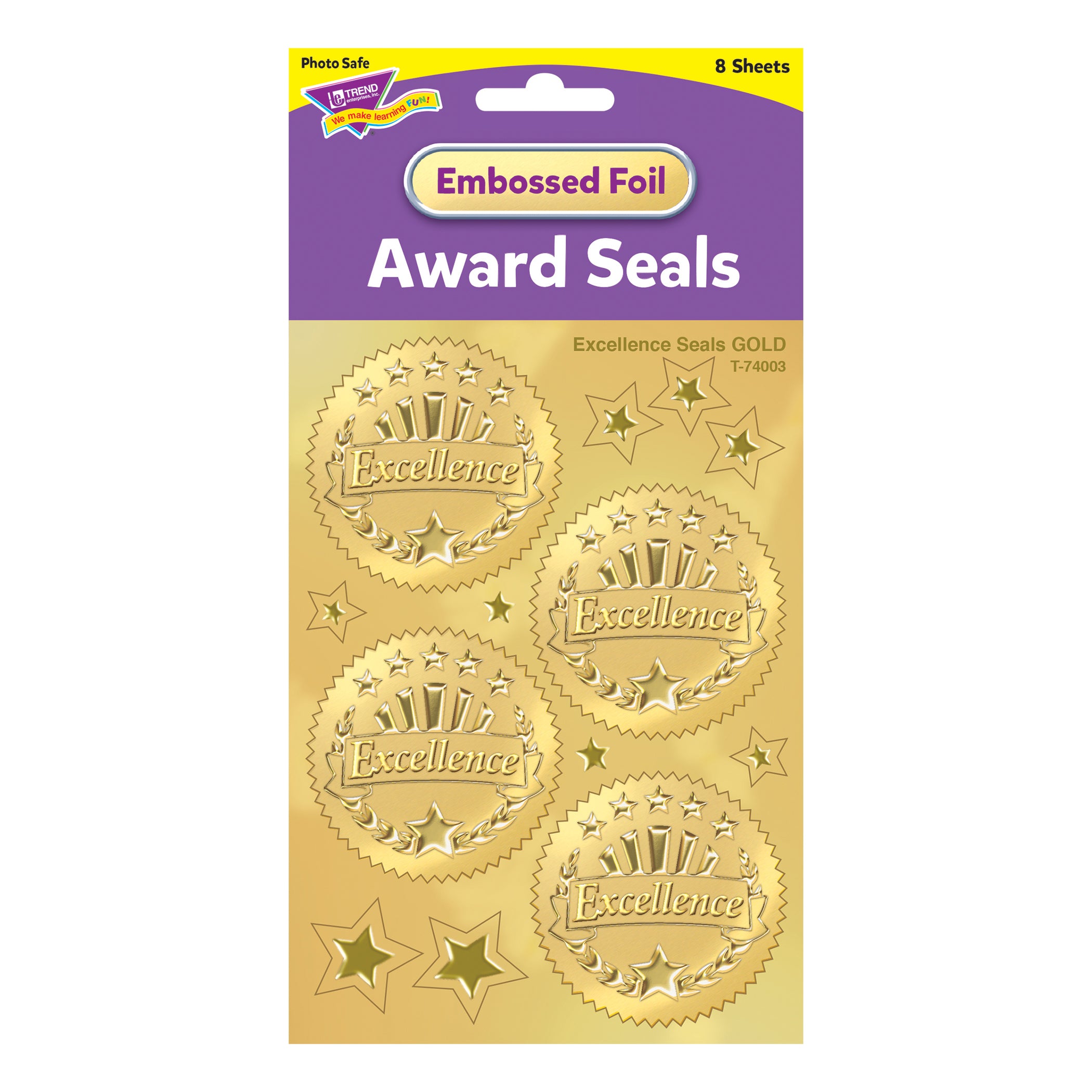 Excellence (Gold) Award Seals Stickers, 32 Per Pack, 6 Packs