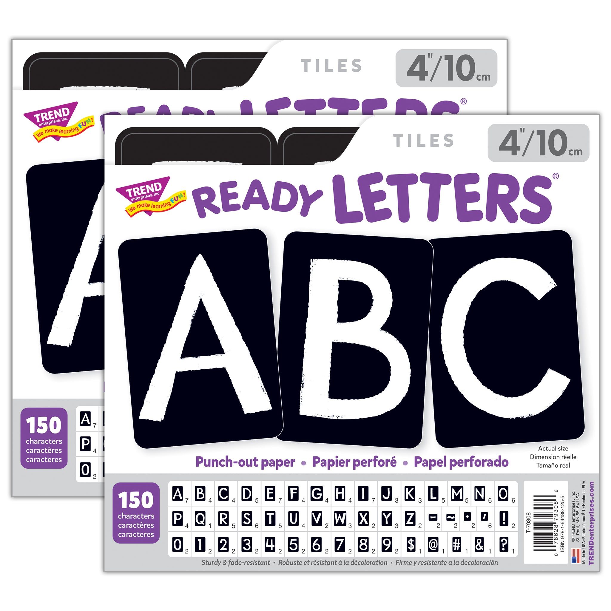 Black 4" Tiles Uppercase Ready Letters®, 150 Pieces Per Pack, 2 Packs