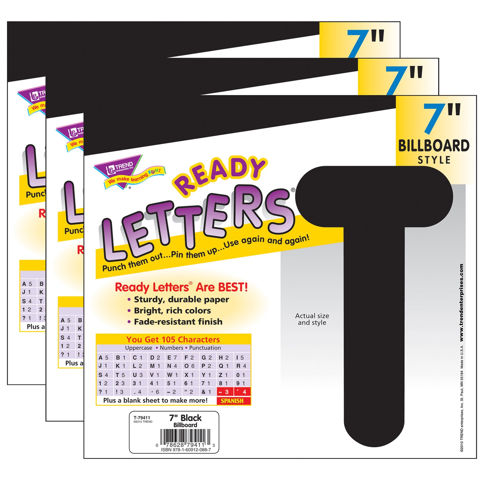 Black 7" Billboard Uppercase Ready Letters®, 3 Packs