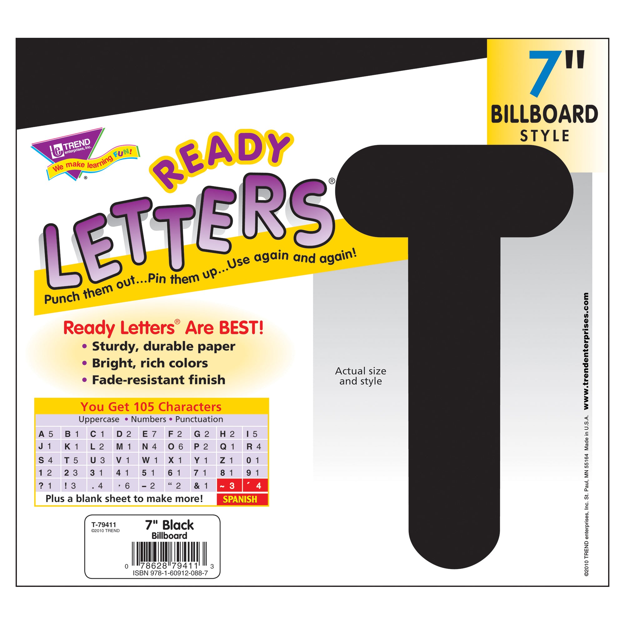 Black 7-Inch Billboard Uppercase (EN/SP) Ready Letters®