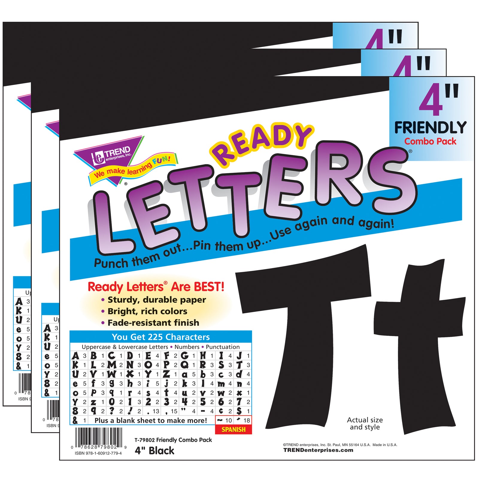 Black 4" Friendly Combo Ready Letters®, 3 Packs