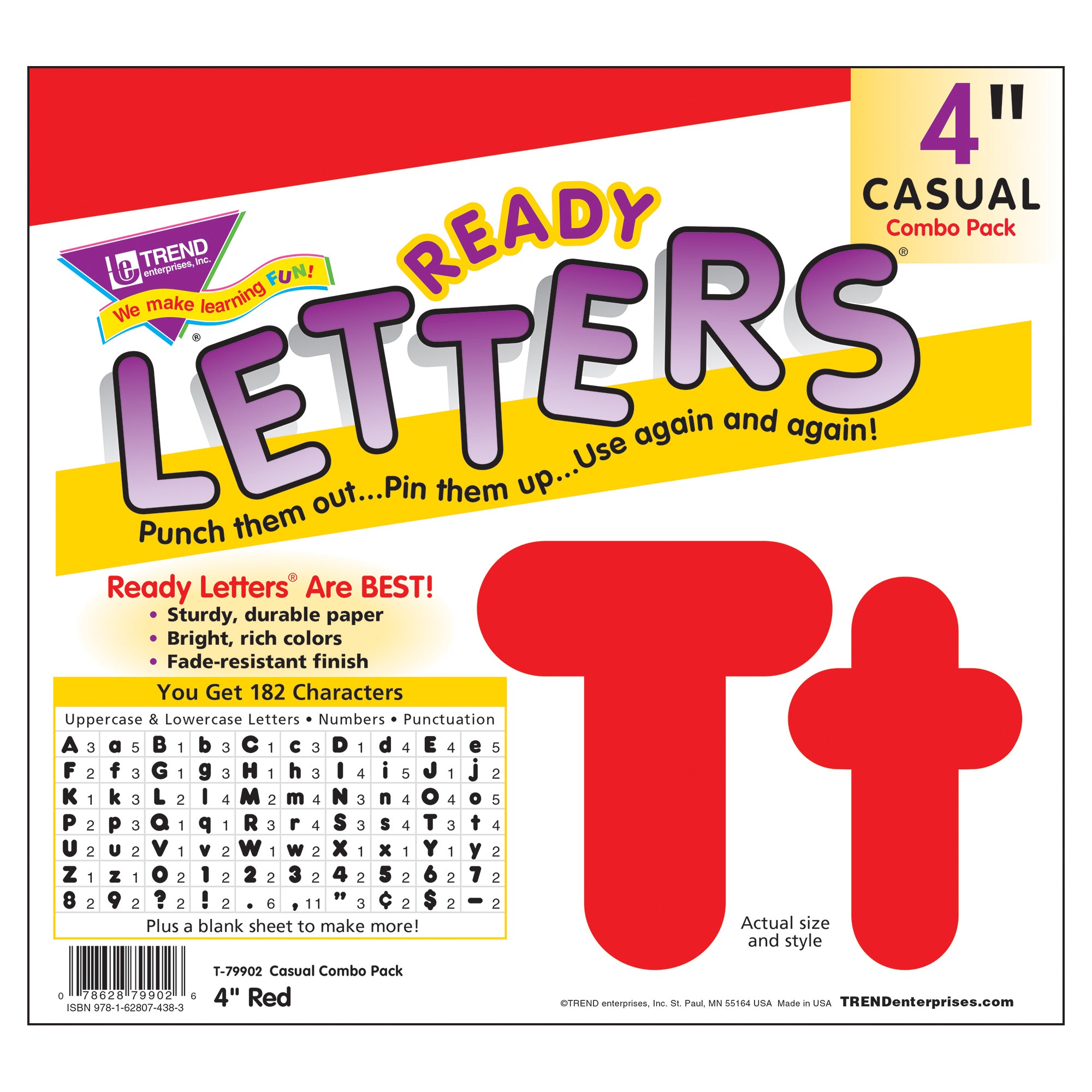 Red 4-Inch Casual Uppercase/Lowercase Combo Pack Ready Letters®, 182 Per Pack, 3 Packs