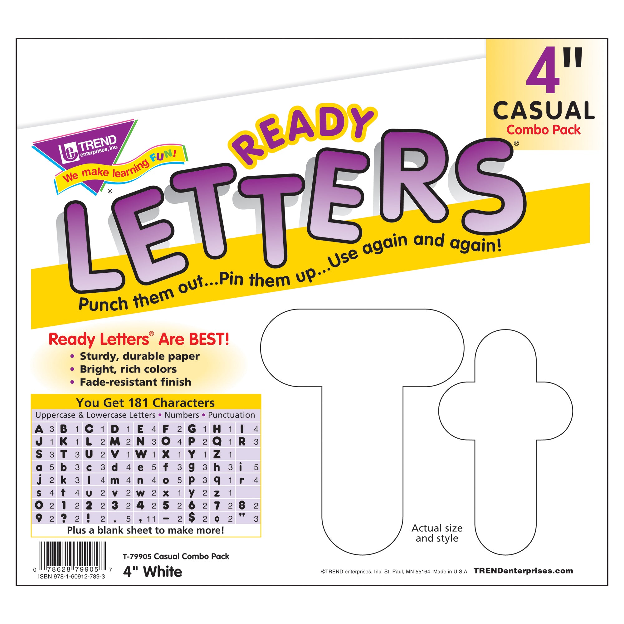 White 4-Inch Casual Uppercase/Lowercase Combo Pack Ready Letters®, 182 Per Pack, 3 Packs