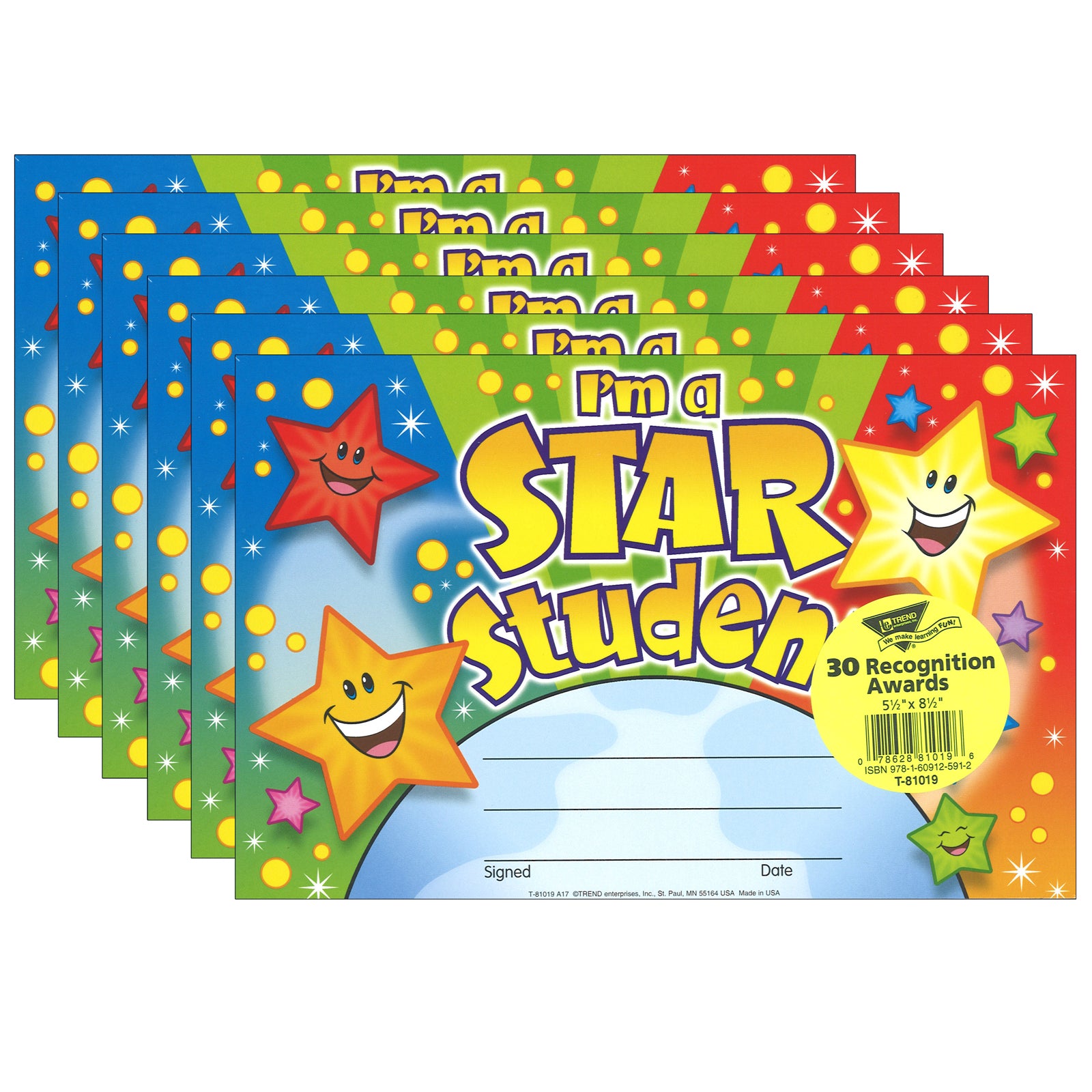 I'm a Star Student Recognition Awards, 30 Per Pack, 6 Packs