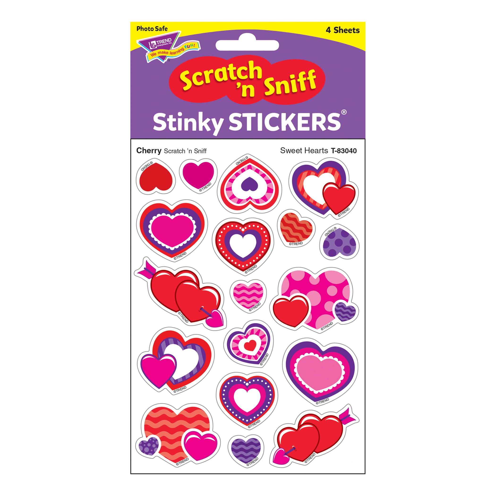 Sweet Hearts/Cherry Mixed Shapes Stinky Stickers®, 72 Per Pack, 6 Packs