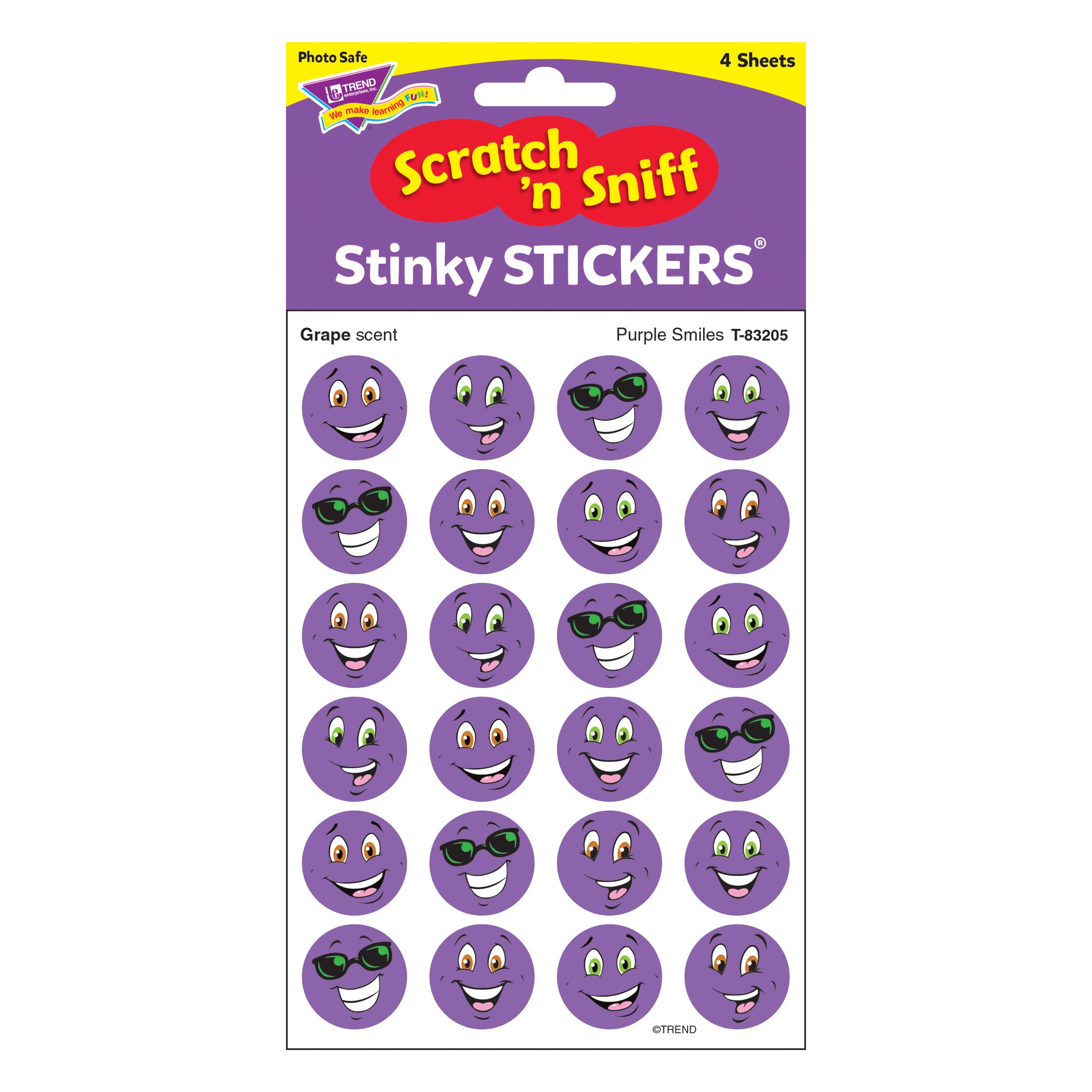 Purple Smiles/Grape Stinky Stickers®, 96 Per Pack, 6 Packs