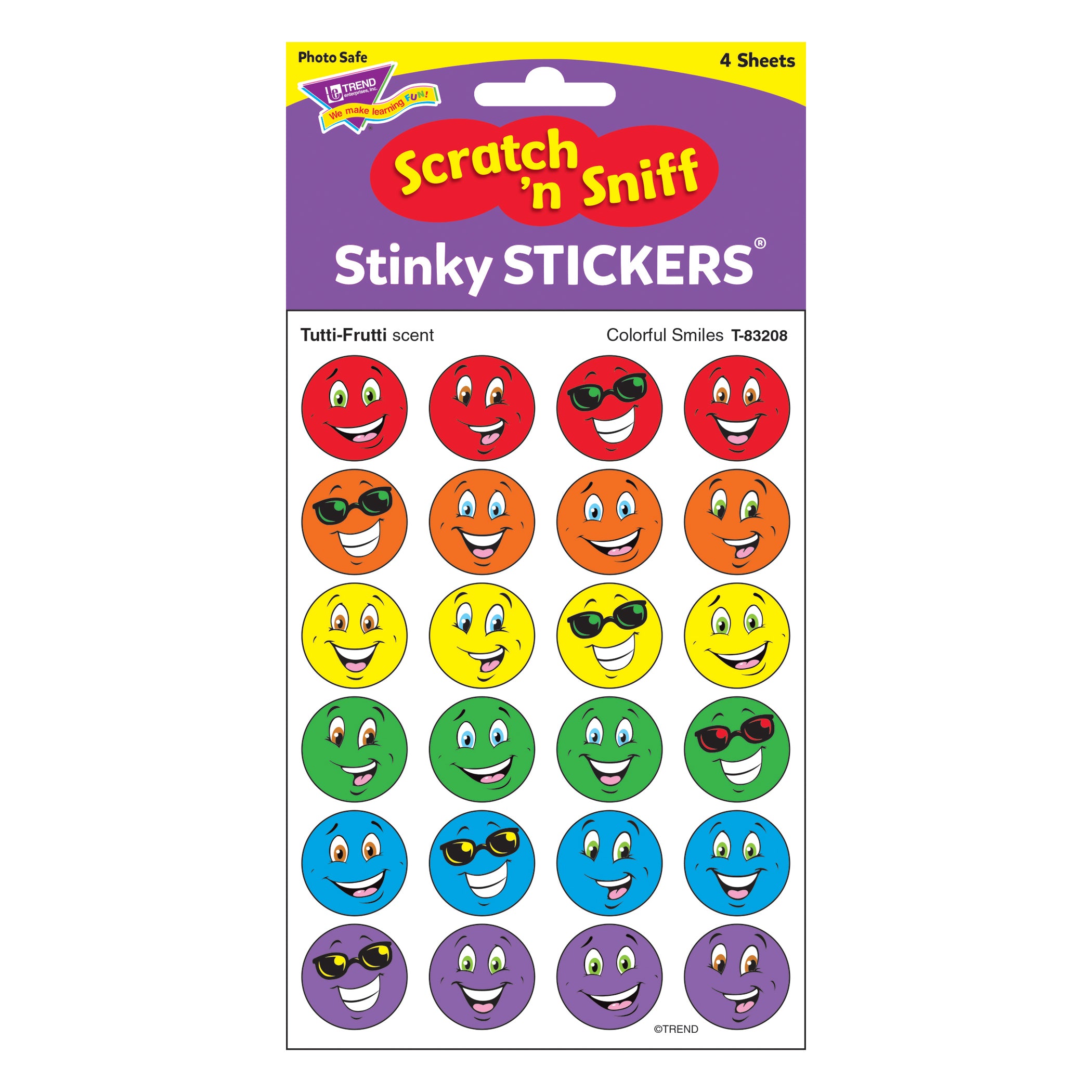 Colorful Smiles/Tutti-Frutti Stinky Stickers®, 96 Per Pack, 6 Packs