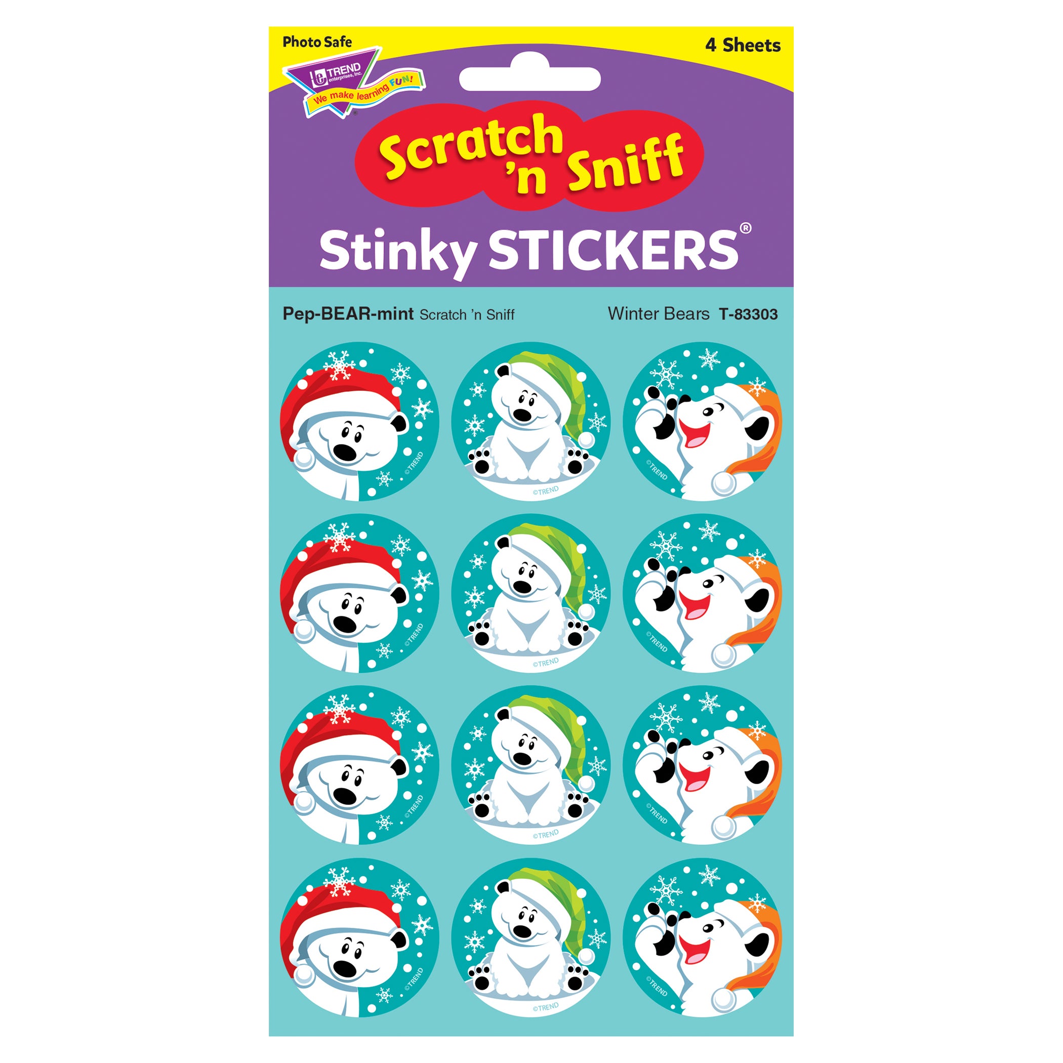 Winter Bears/PepBEARmint Stinky Stickers®, 48 Per Pack, 6 Packs