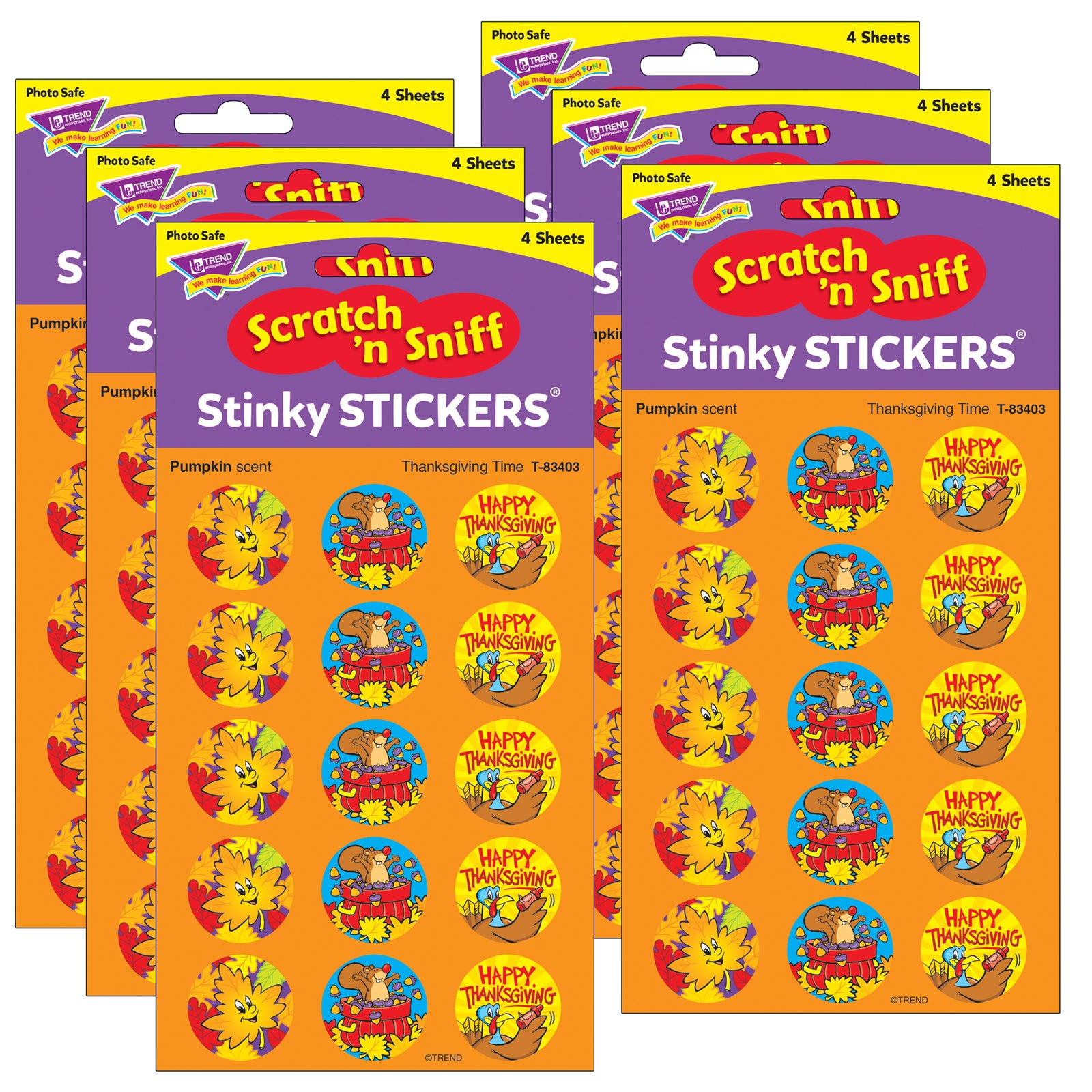 Thanksgiving Time/Pumpkin Stinky Stickers®, 60 Per Pack, 6 Packs