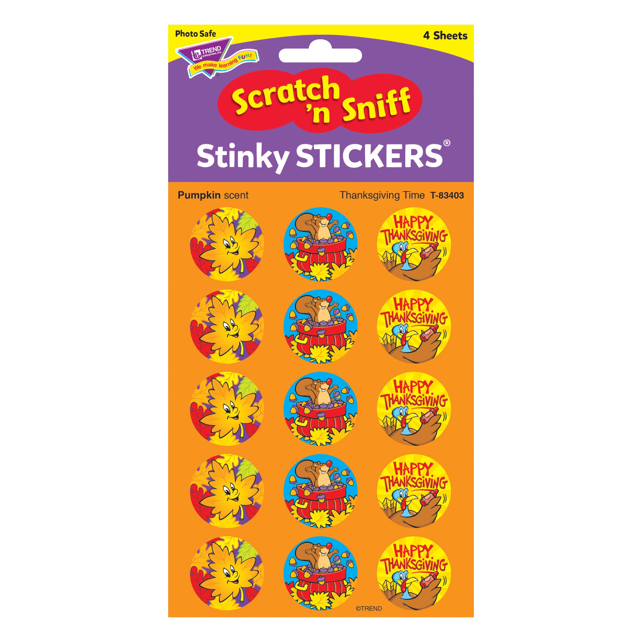 Thanksgiving Time/Pumpkin Stinky Stickers®, 60 Per Pack, 6 Packs