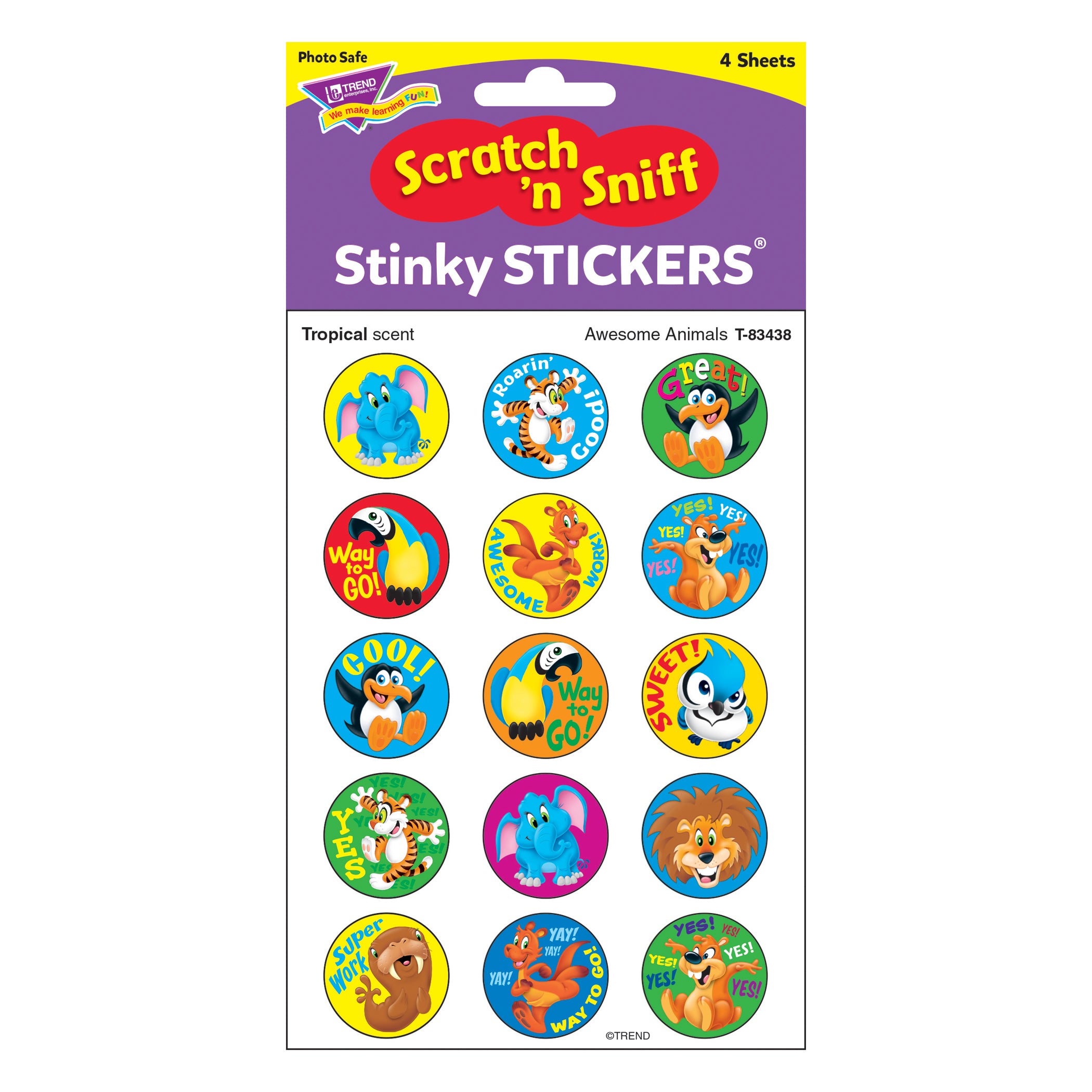 Awesome Animals/Tropical Stinky Stickers®, 60 Per Pack, 6 Packs