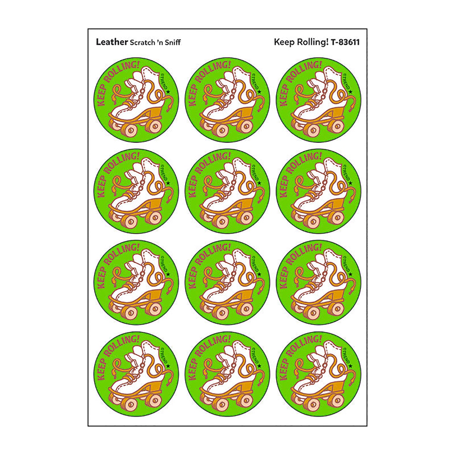 Keep Rolling!/Leather Scented Stickers, 24 Per Pack, 6 Packs