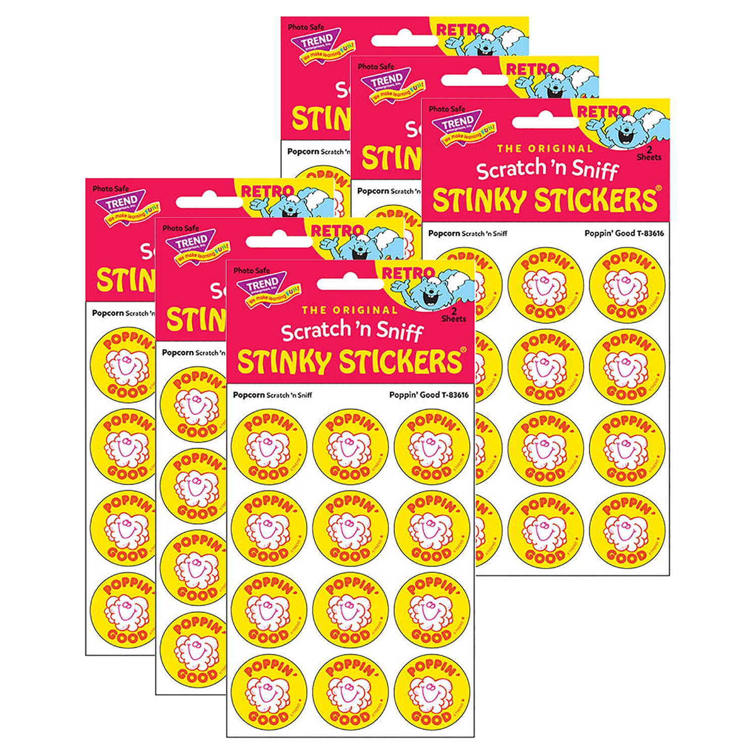 Poppin' Good/Popcorn Scented Stickers, 24 Per Pack, 6 Packs