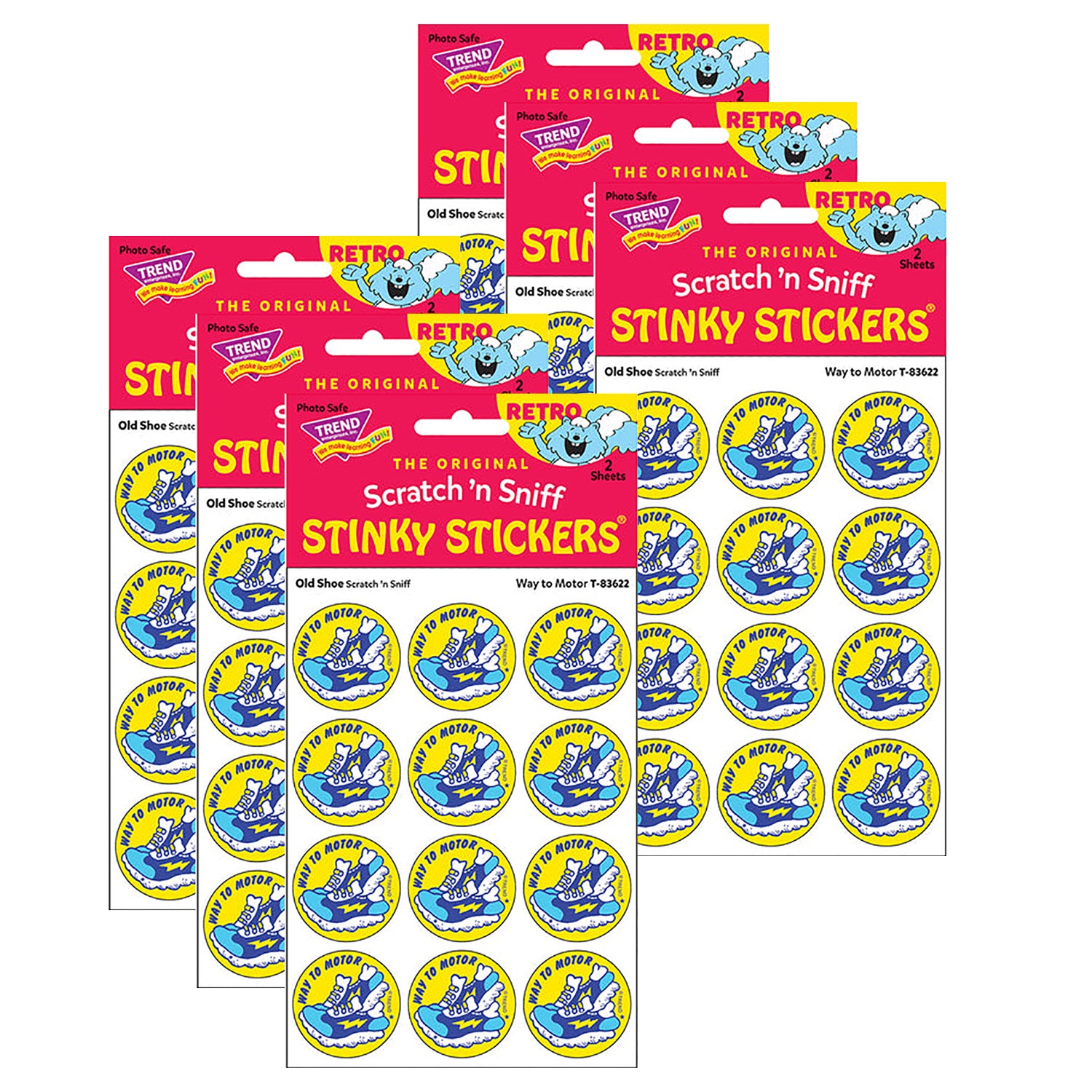 Way to Motor/Old Shoe Scented Stickers, 24 Per Pack, 6 Packs