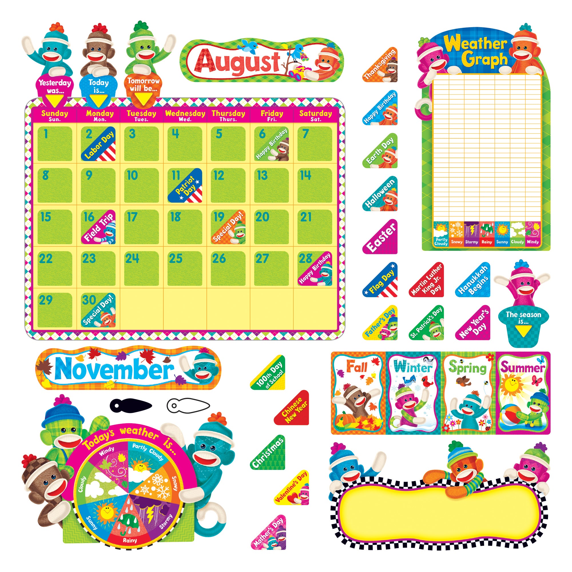 Sock Monkeys Calendar Bulletin Board Set