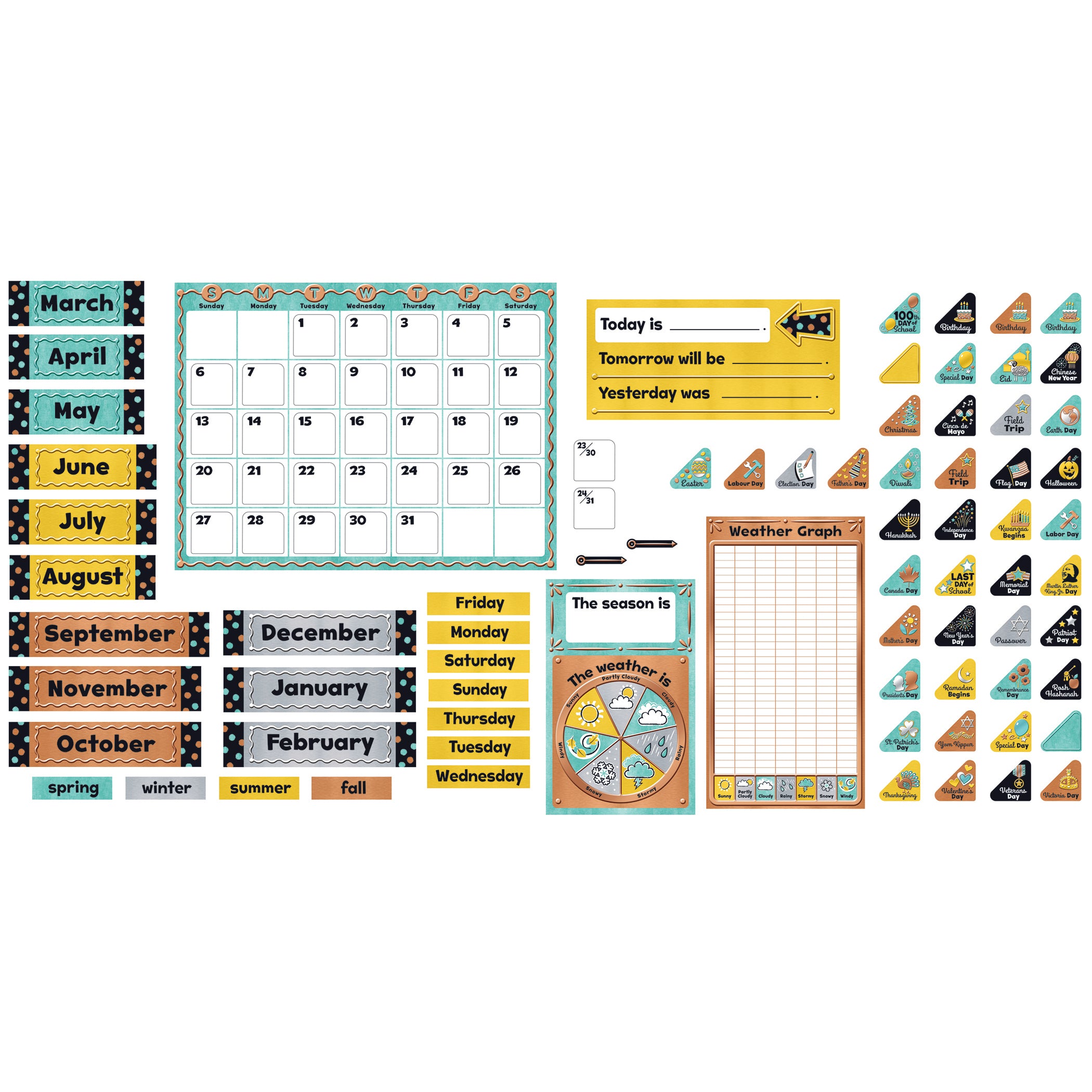 I ♥ Metal Calendar Bulletin Board Set