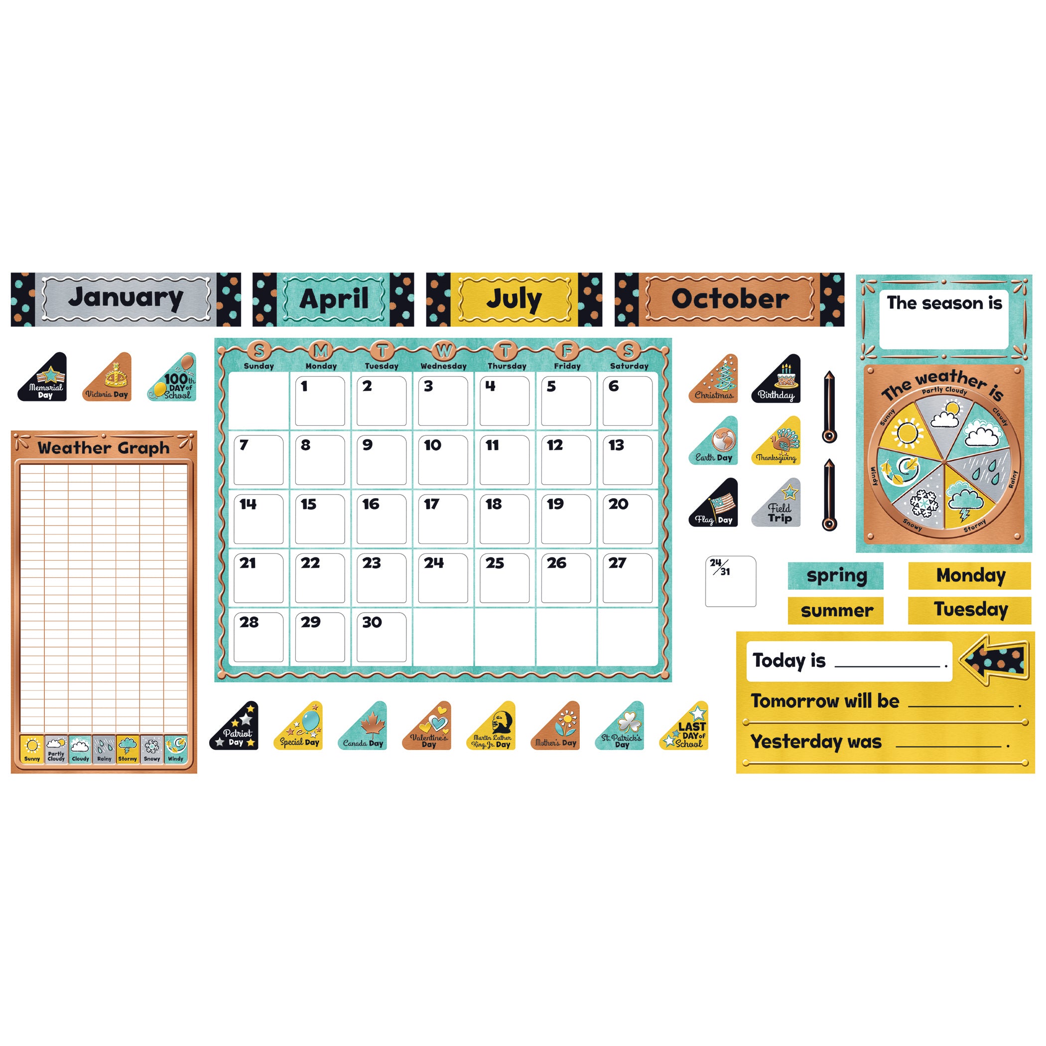 I ♥ Metal Calendar Bulletin Board Set