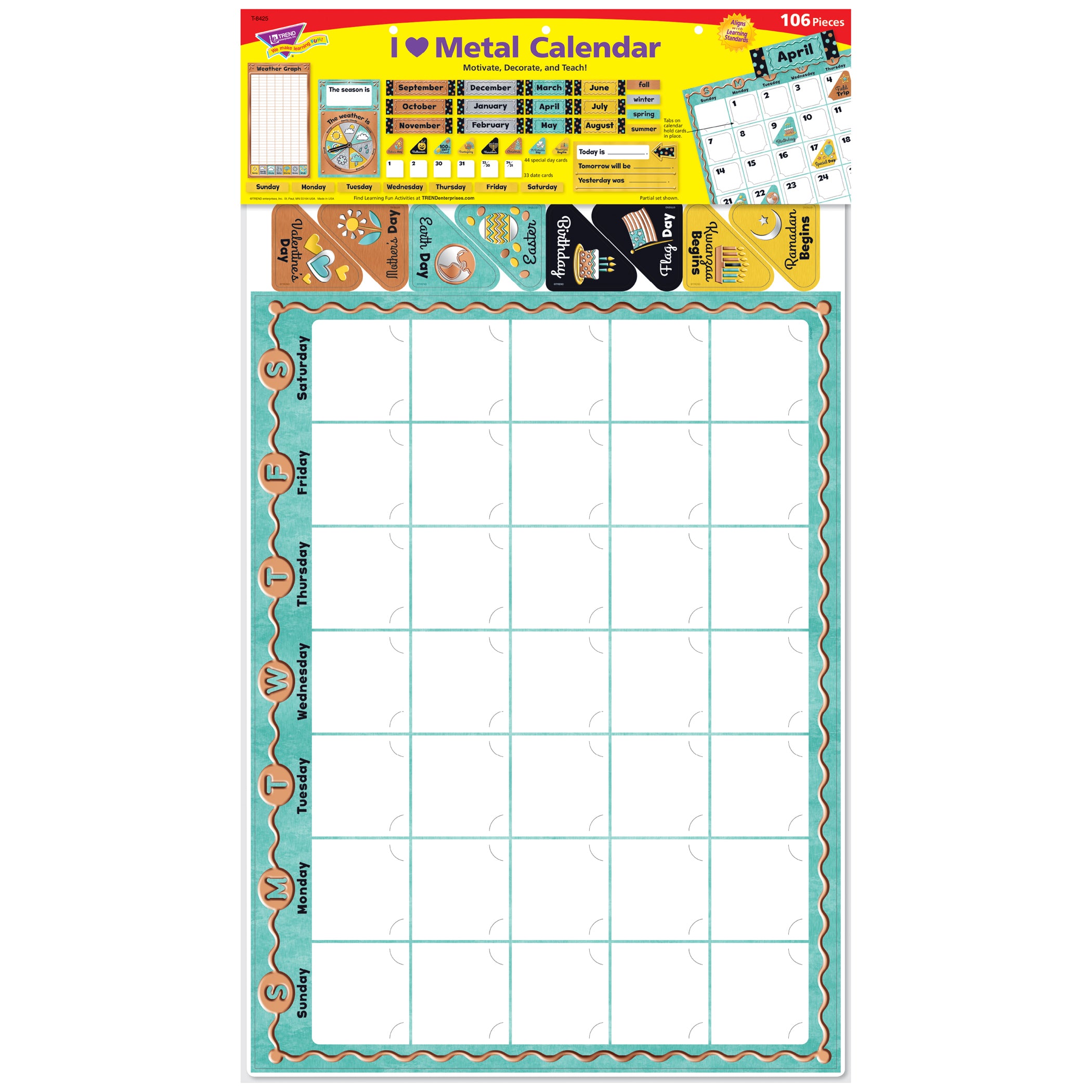 I ♥ Metal Calendar Bulletin Board Set