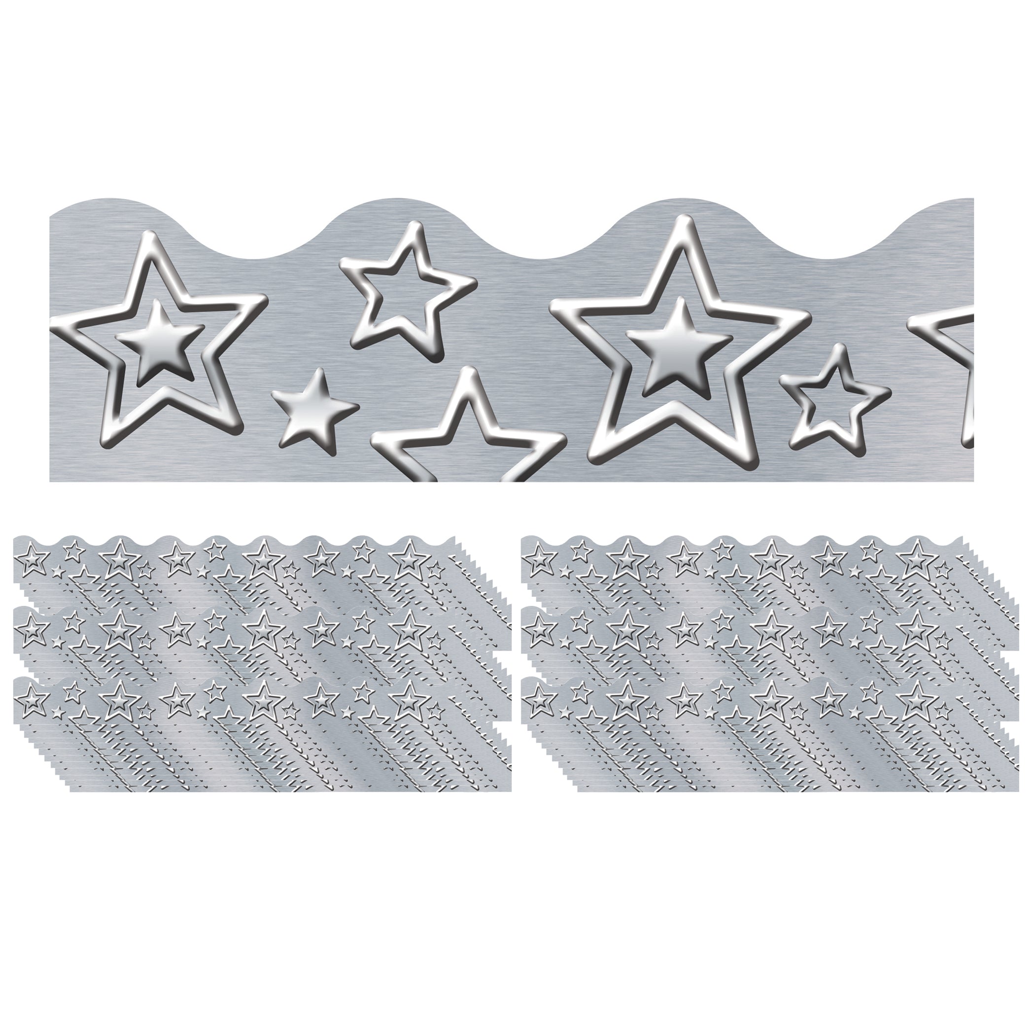 I ♥ Metal Silver Stars Terrific Trimmers®, 39' Per Pack, 6 Packs