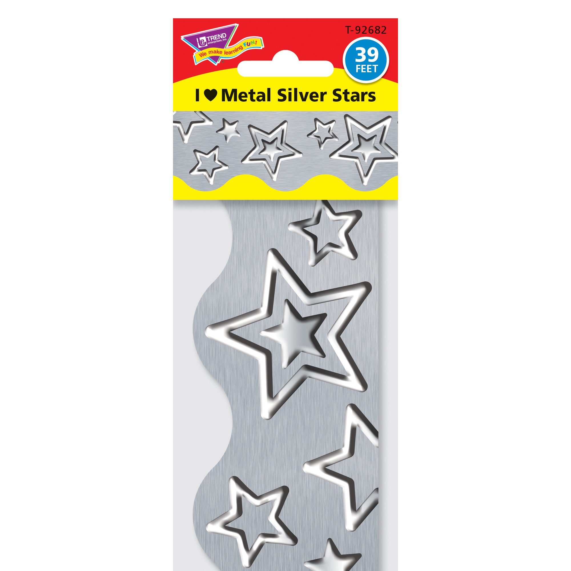 I ♥ Metal Silver Stars Terrific Trimmers®, 39' Per Pack, 6 Packs