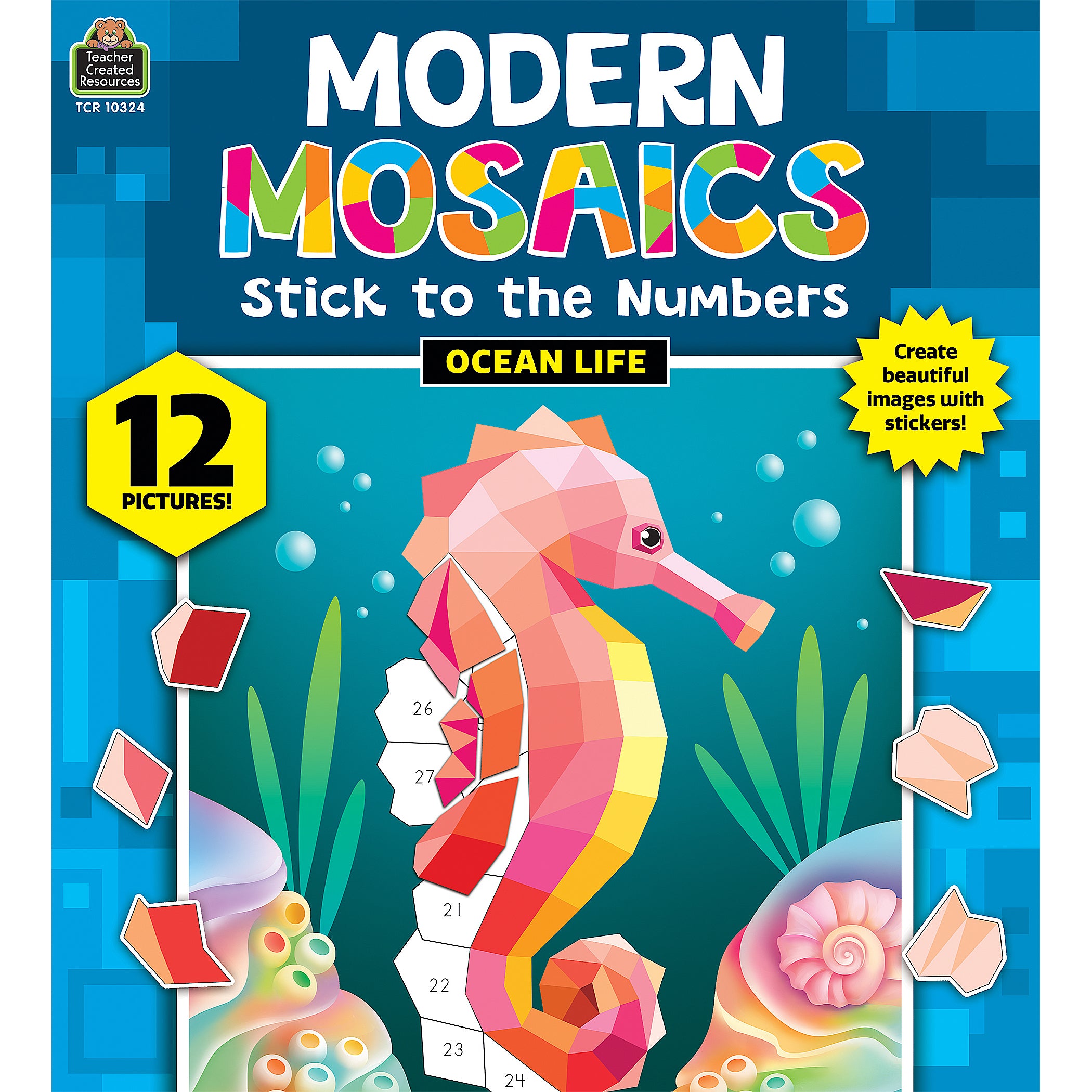 Ocean Life Modern Mosaics Stick to the Numbers Activity Book, Pack of 2