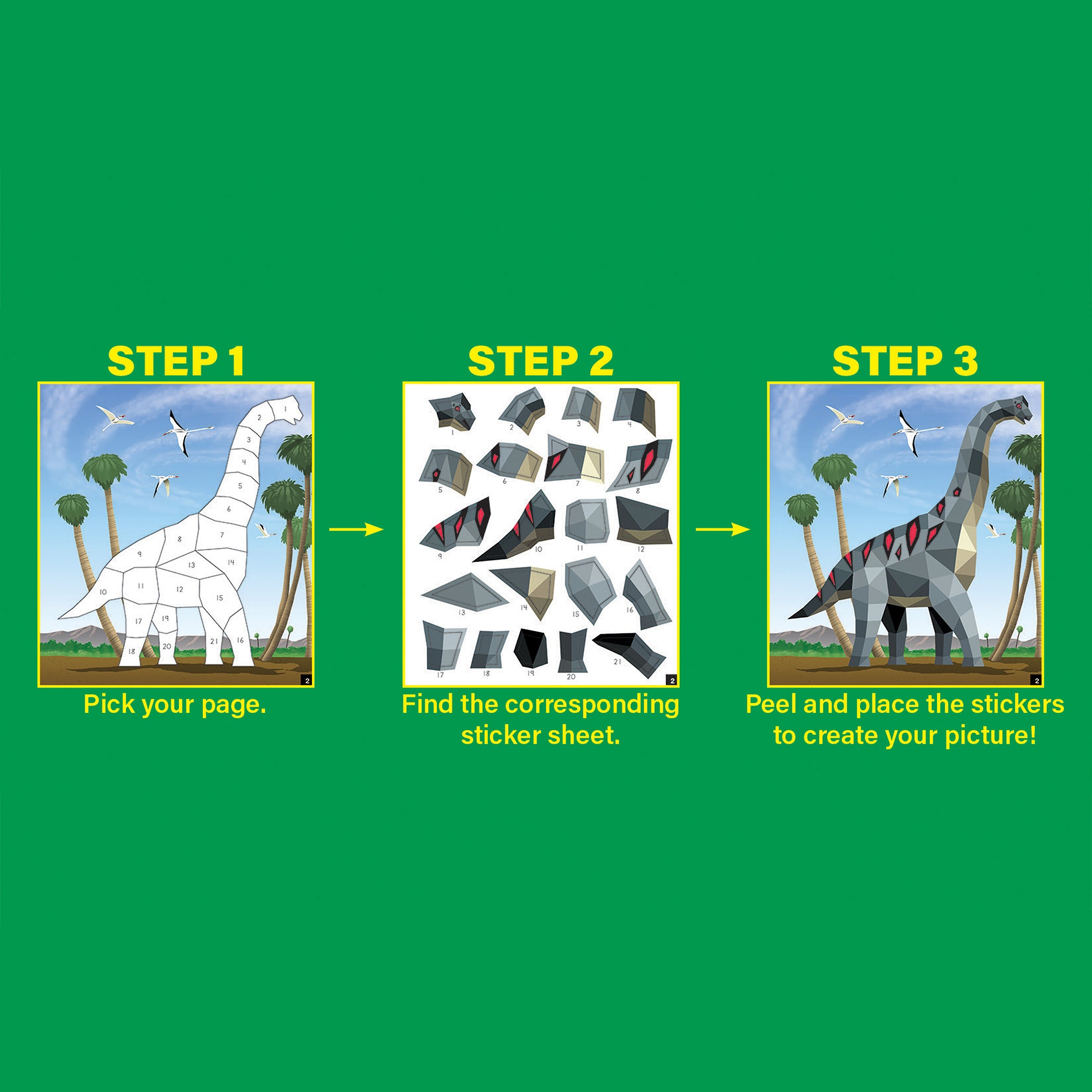 Dinosaurs Modern Mosaics Stick to the Numbers Activity Book, Pack of 2