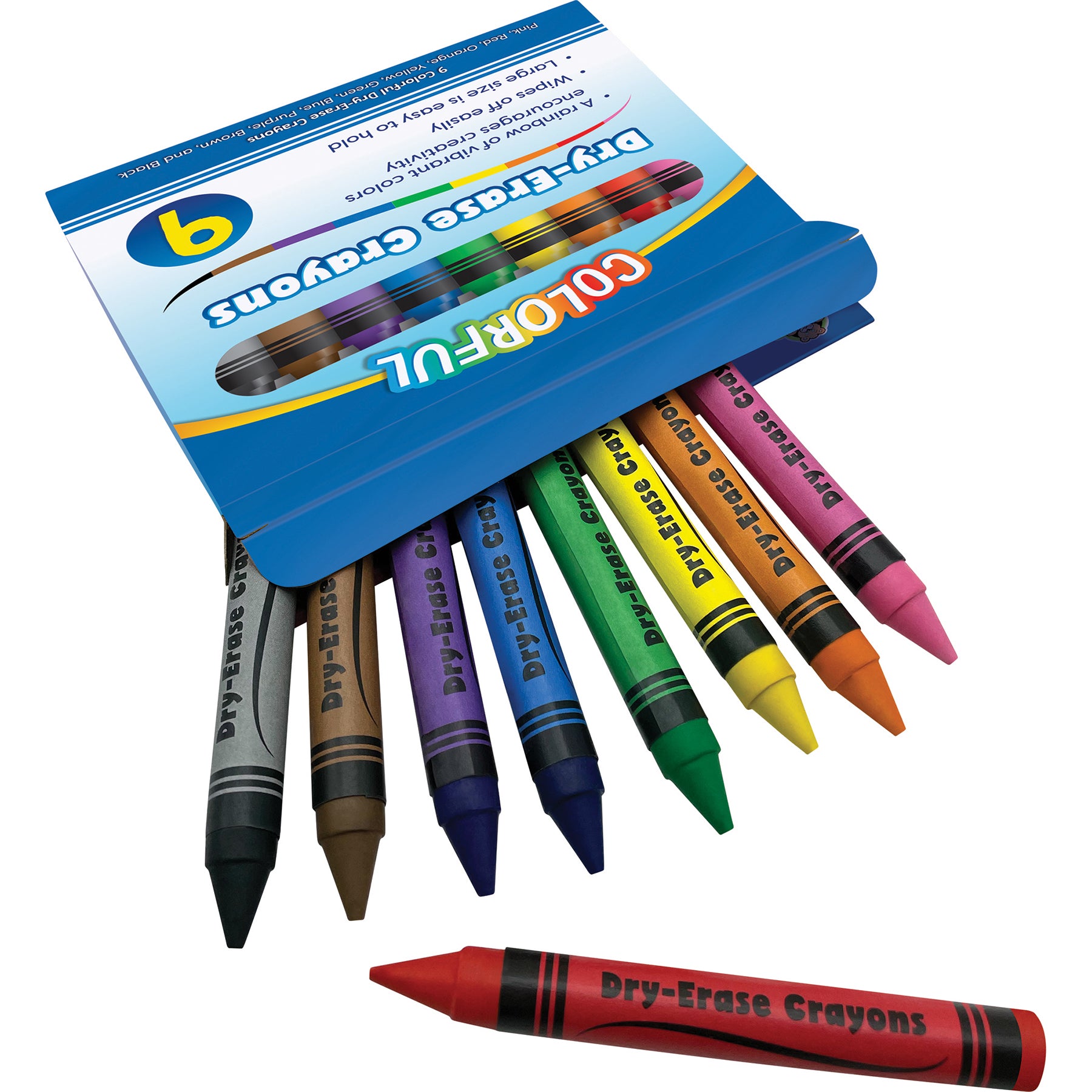 Colorful Dry-Erase Crayons, 9 Per Pack, 6 Packs