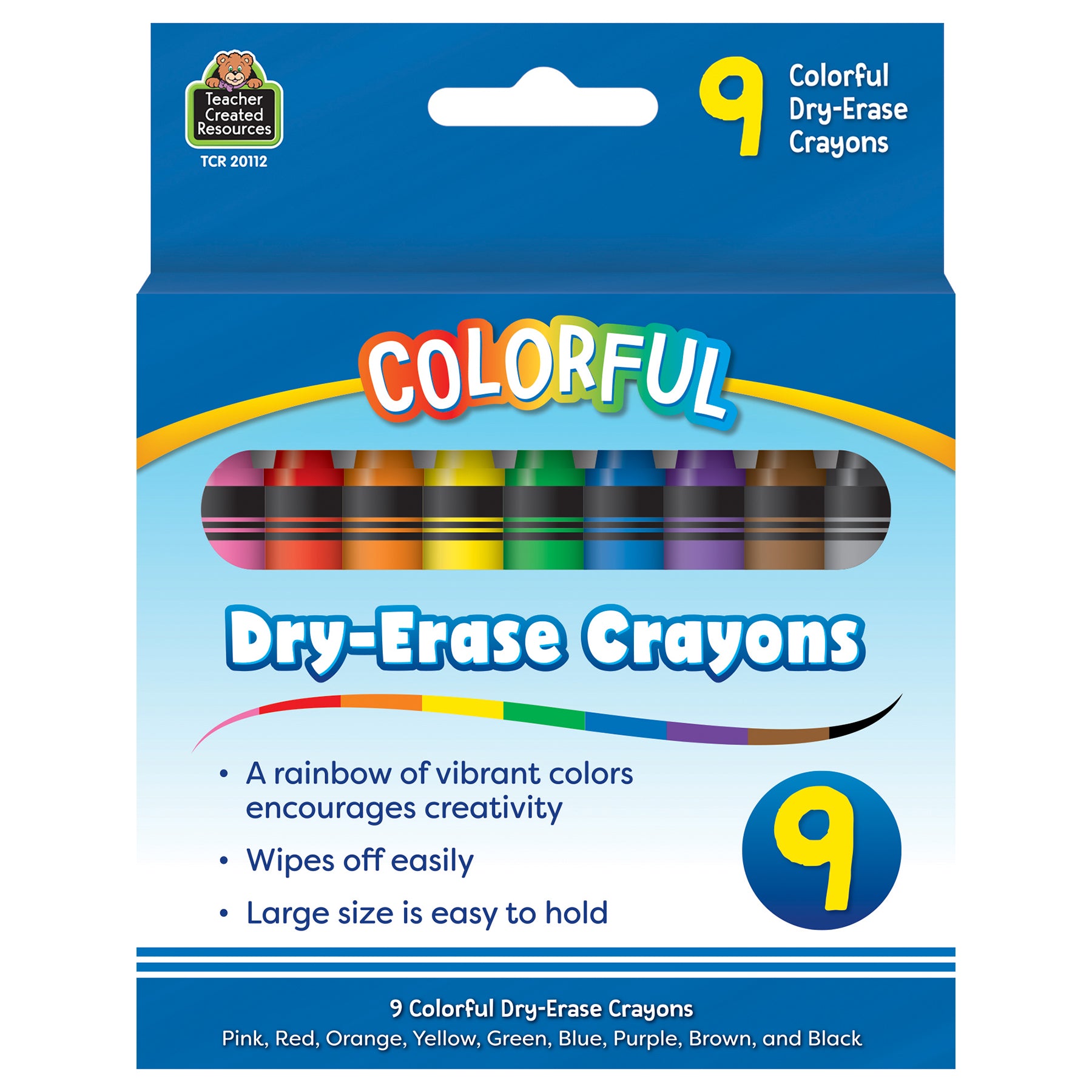 Colorful Dry-Erase Crayons, 9 Per Pack, 6 Packs