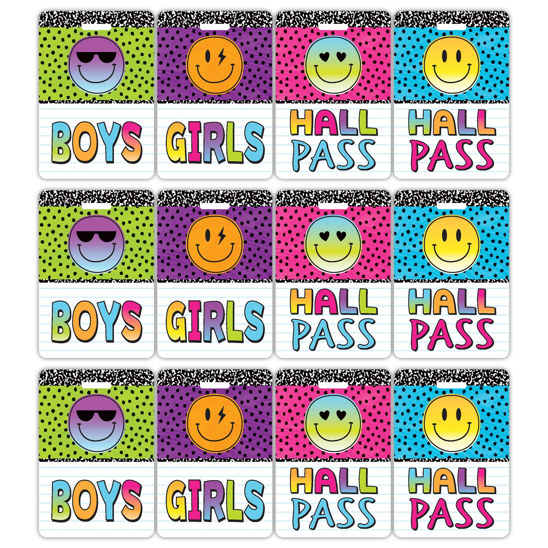 Brights 4Ever Hall Pass with Lanyard, 4 Per Pack, 3 Packs