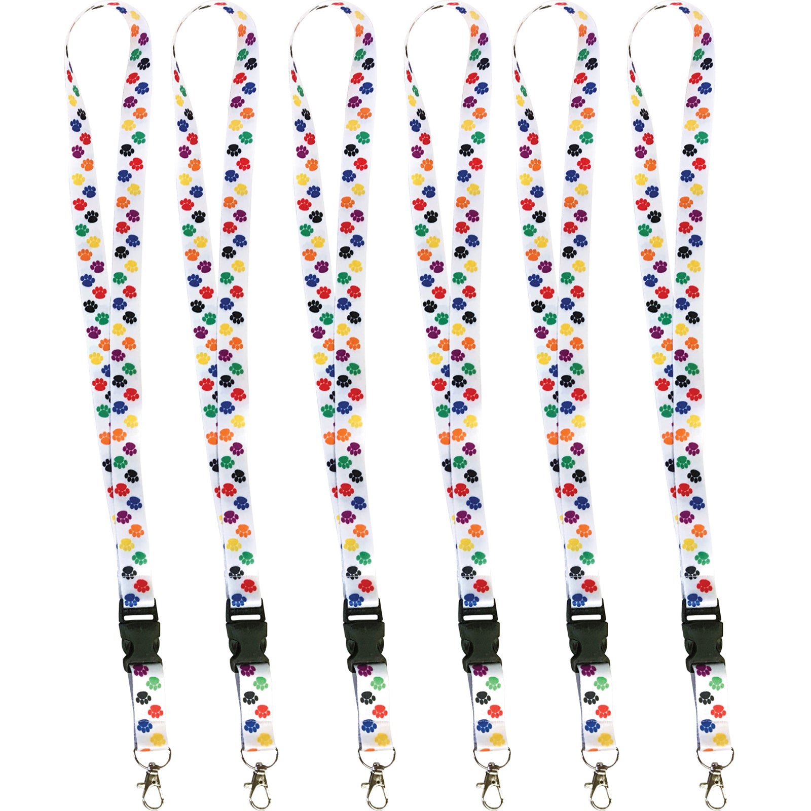 Colorful Paw Print Lanyard, Pack of 6