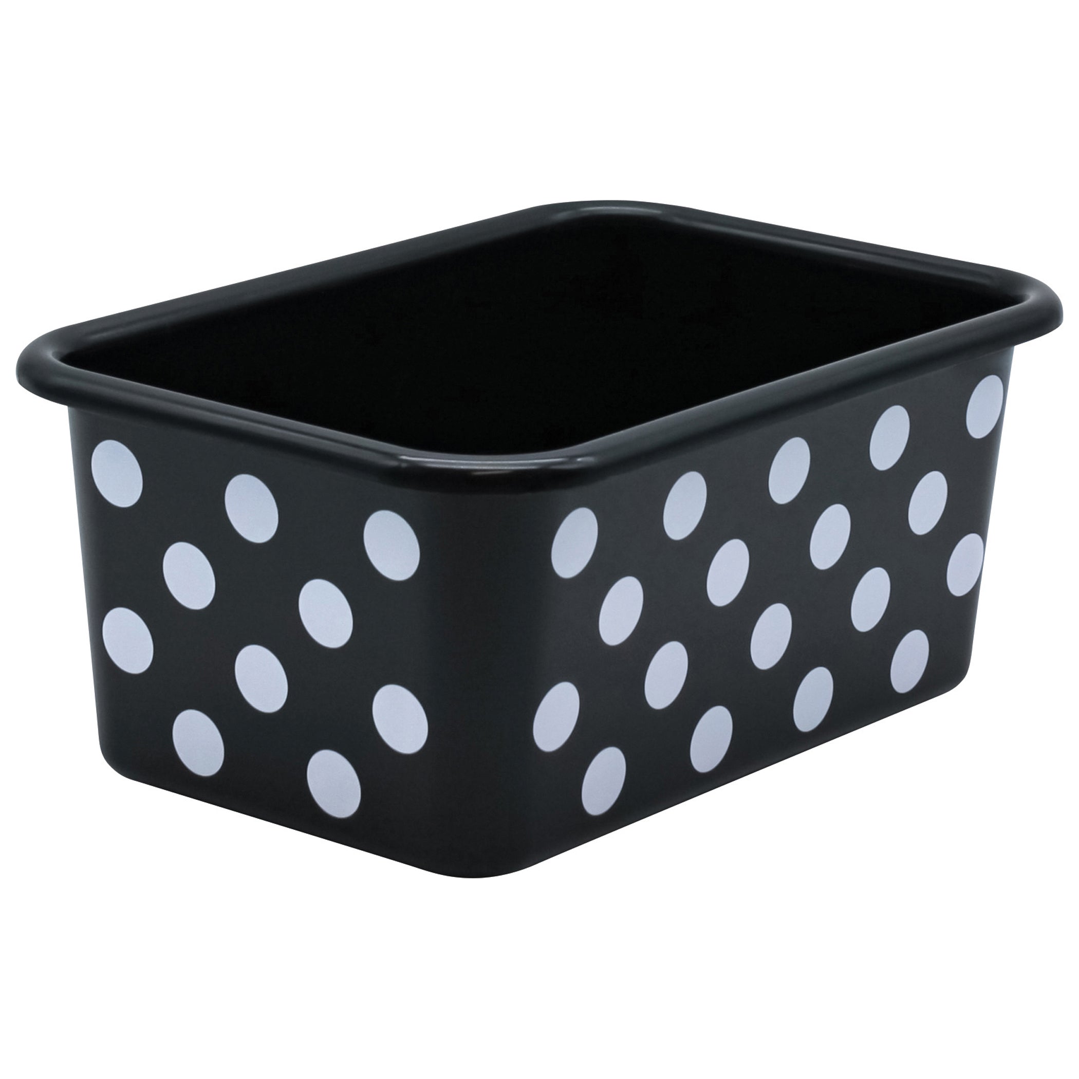 White Polka Dots on Black Small Plastic Storage Bin, Pack of 3