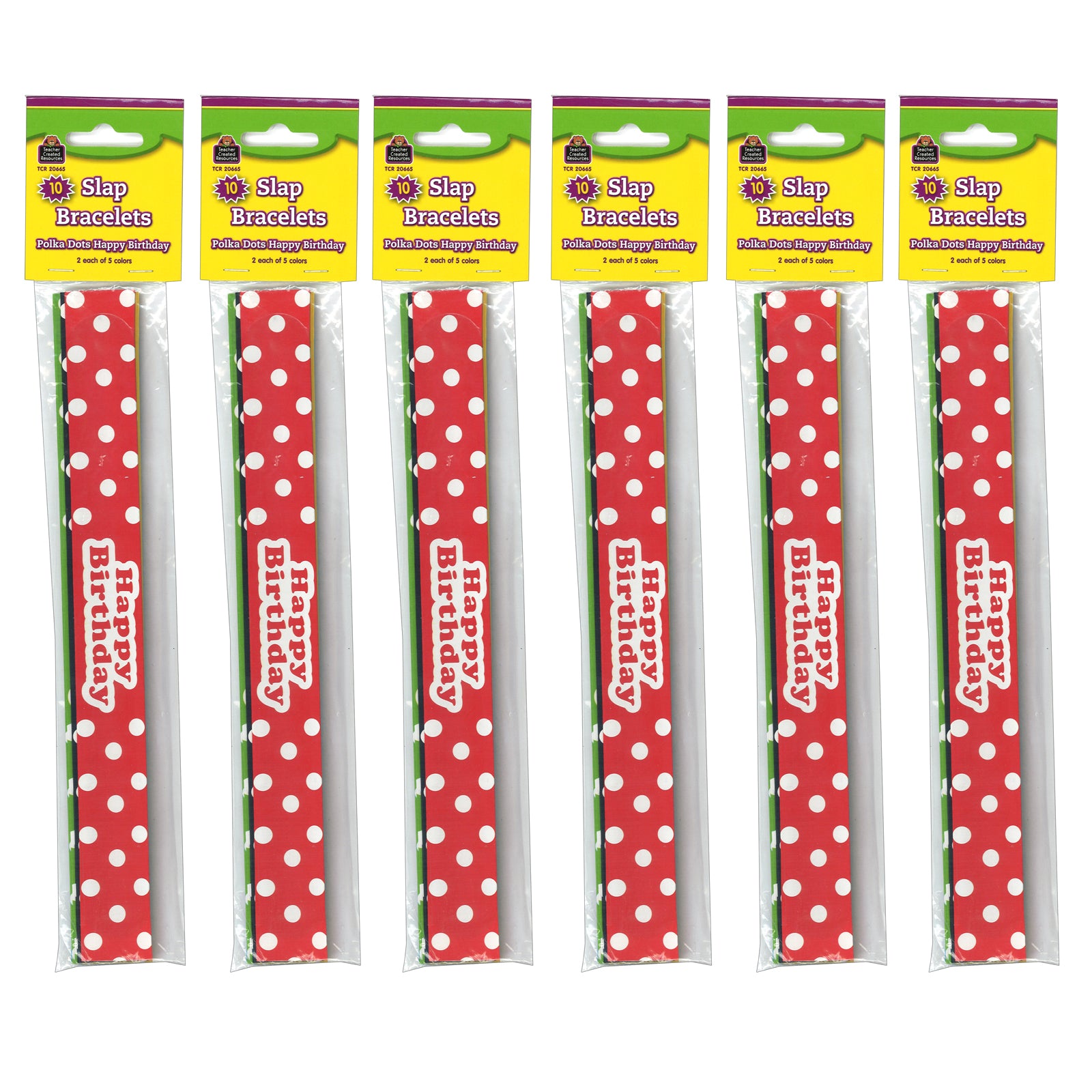 Polka Dots Happy Birthday Slap Bracelets, 10 Per Pack, 6 Packs