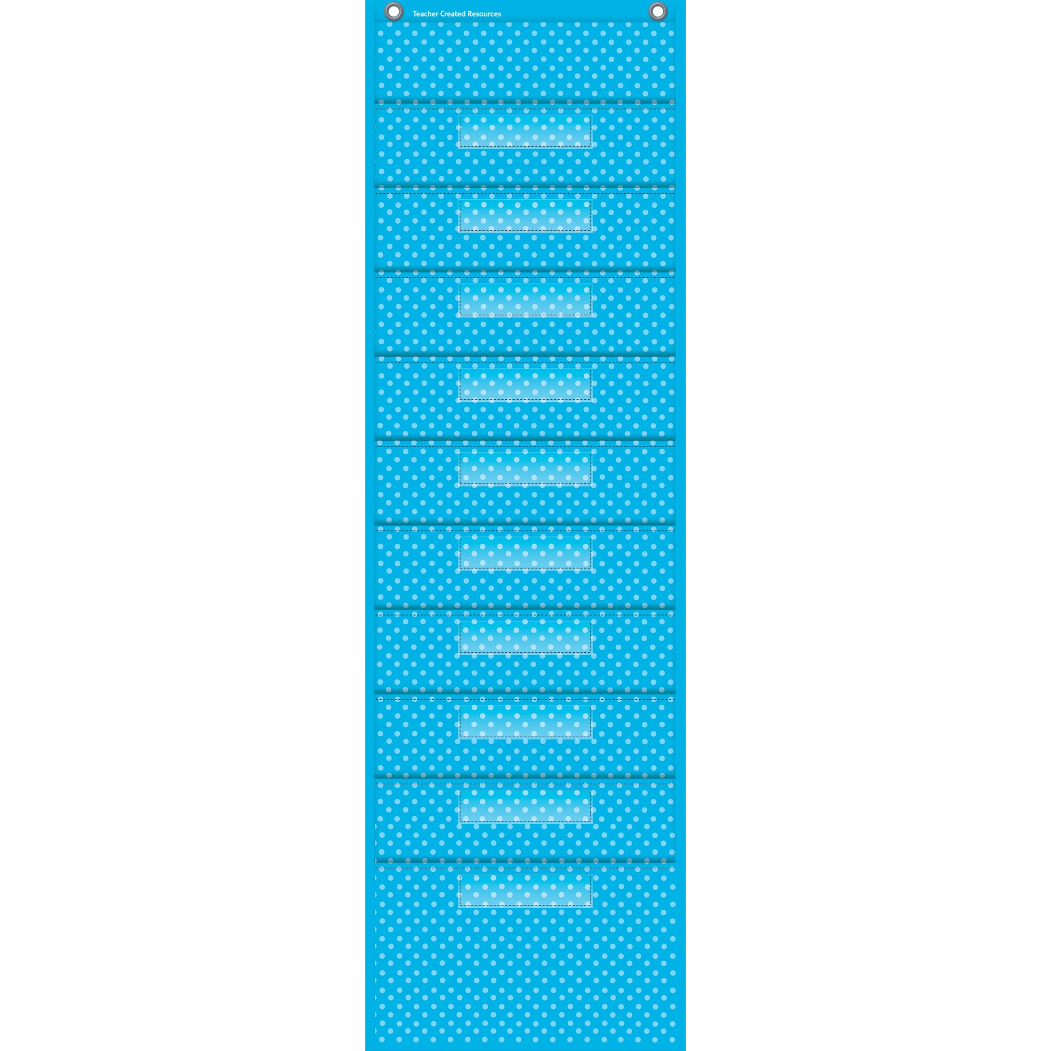 Aqua Polka Dots 10 Pocket File Storage Pocket Chart, 14" x 58"