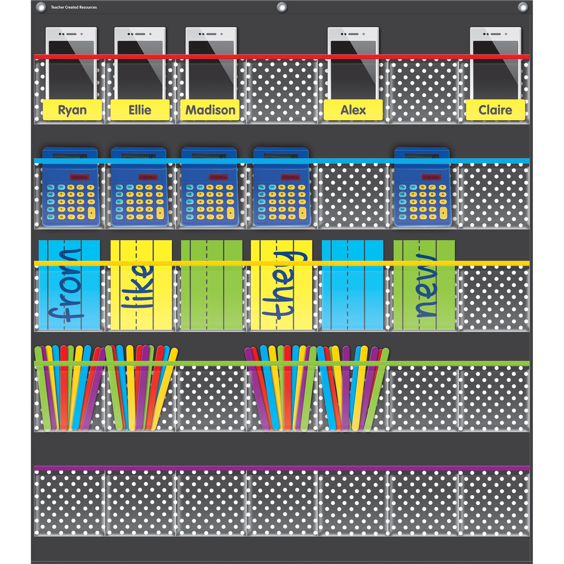 Black Polka Dots Storage Pocket Chart