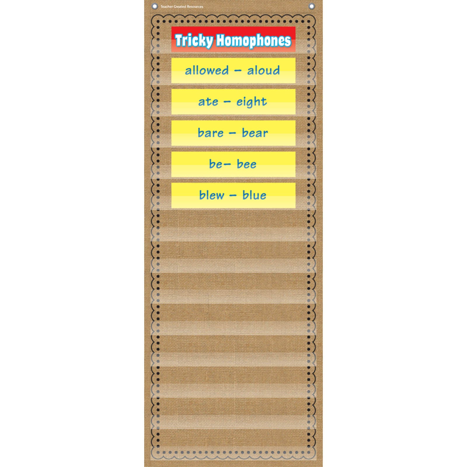 14-Pocket Pocket Chart, Burlap Design, 13" x 34"