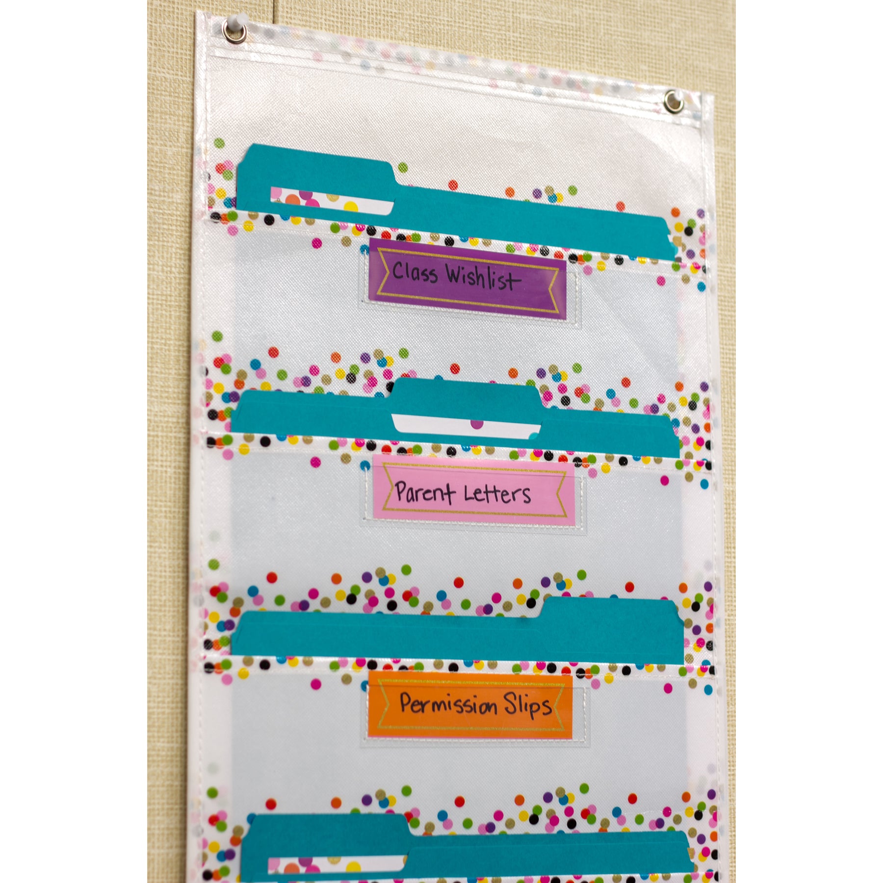 File Storage Pocket Chart, 10 Pockets, Confetti, 14" x 58"