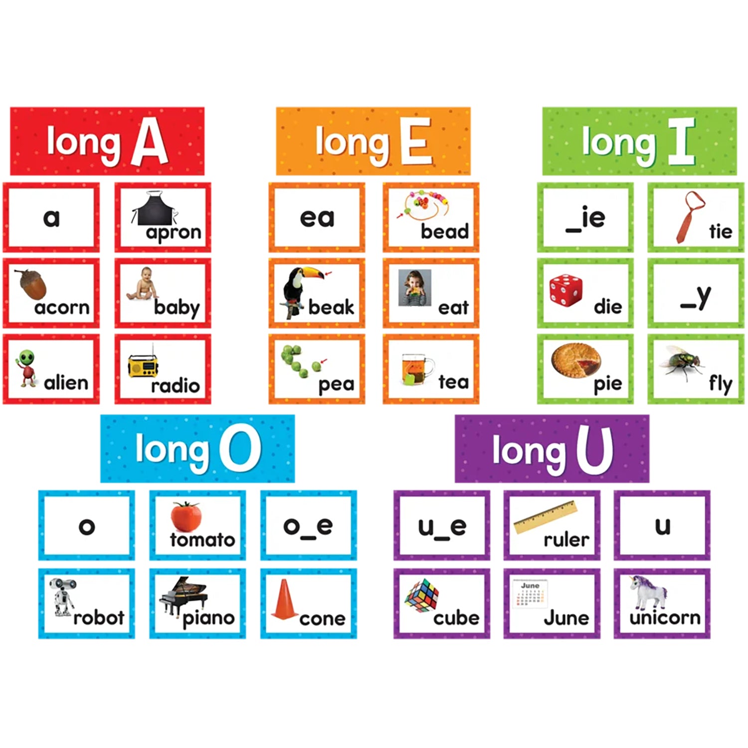 Long Vowels Pocket Chart Cards, 205 Pieces Per Pack, 2 Packs