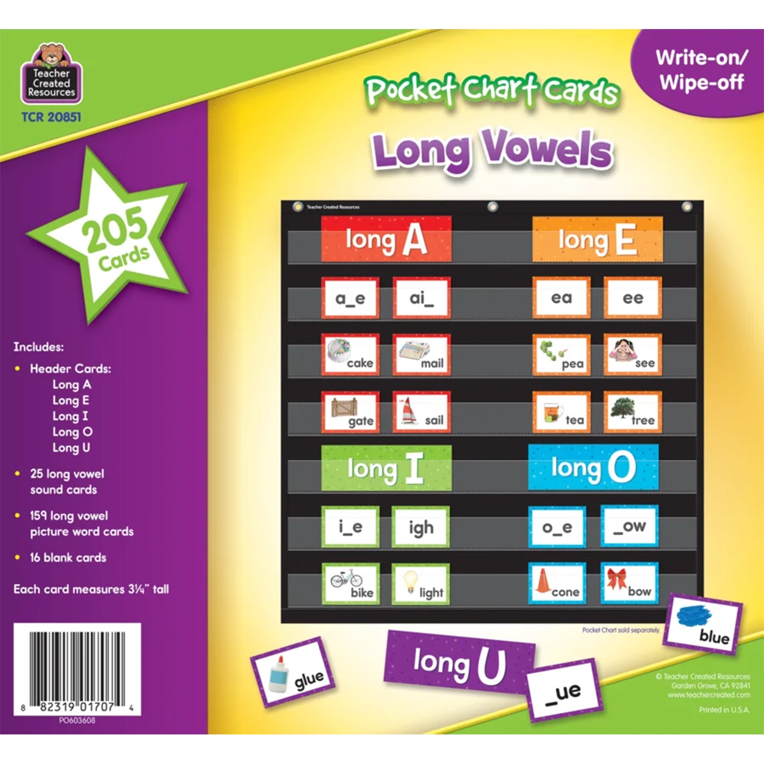 Long Vowels Pocket Chart Cards, 205 Pieces Per Pack, 2 Packs